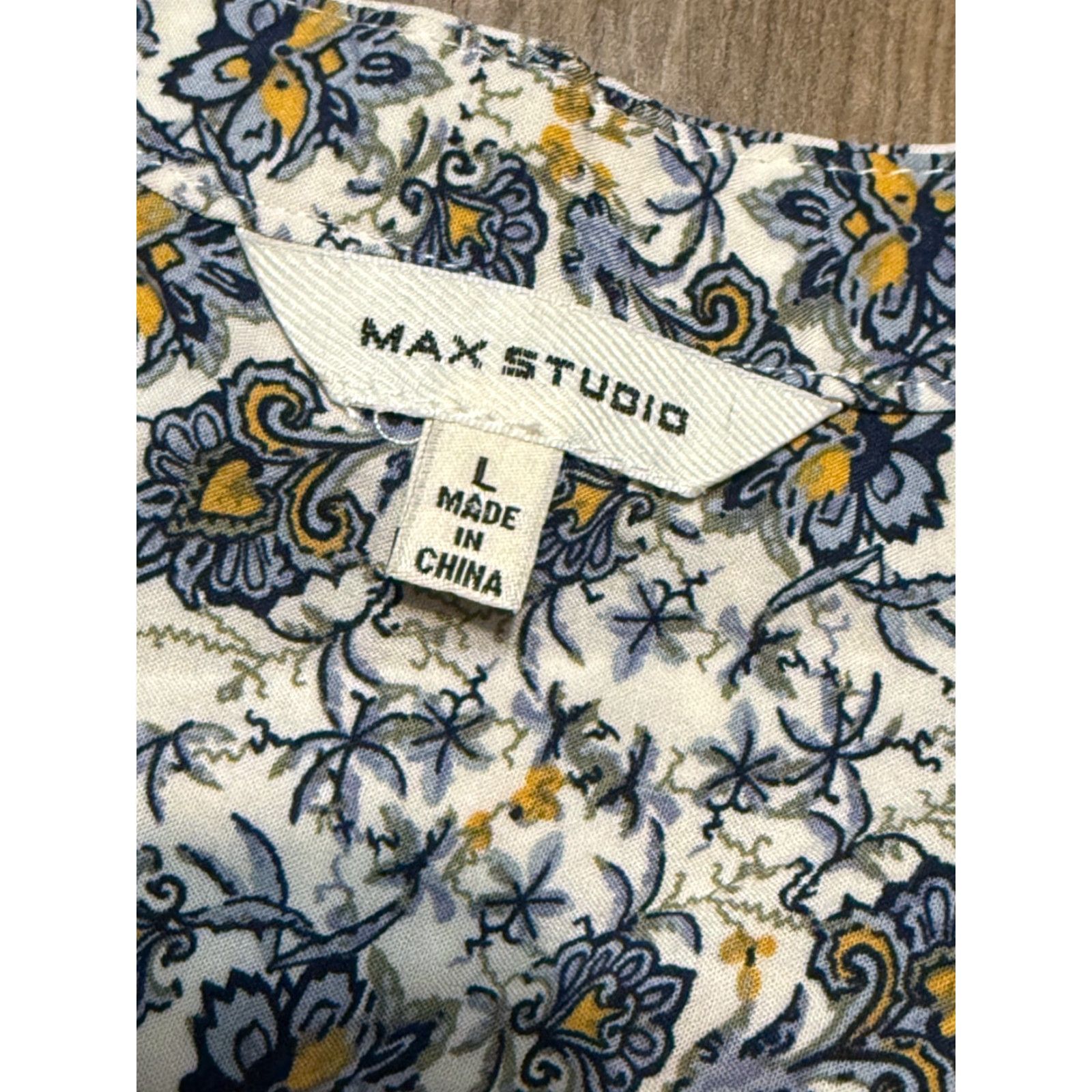 Vintage Max Studio Blouse Women's Large Blue Green Orange White Floral V-Neck Blouse Casual Women Modern Seasonal Size L / US 10 / IT 46 - 5 Thumbnail