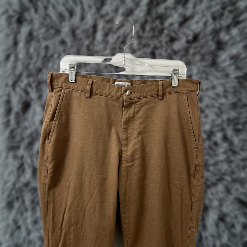 Peter Millar Peter Millar Pants Mens 33x36 Chino Brown Pima Cotton Spandex Flat Front Tapered YKK Pockets Size US 33 - 1 Thumbnail