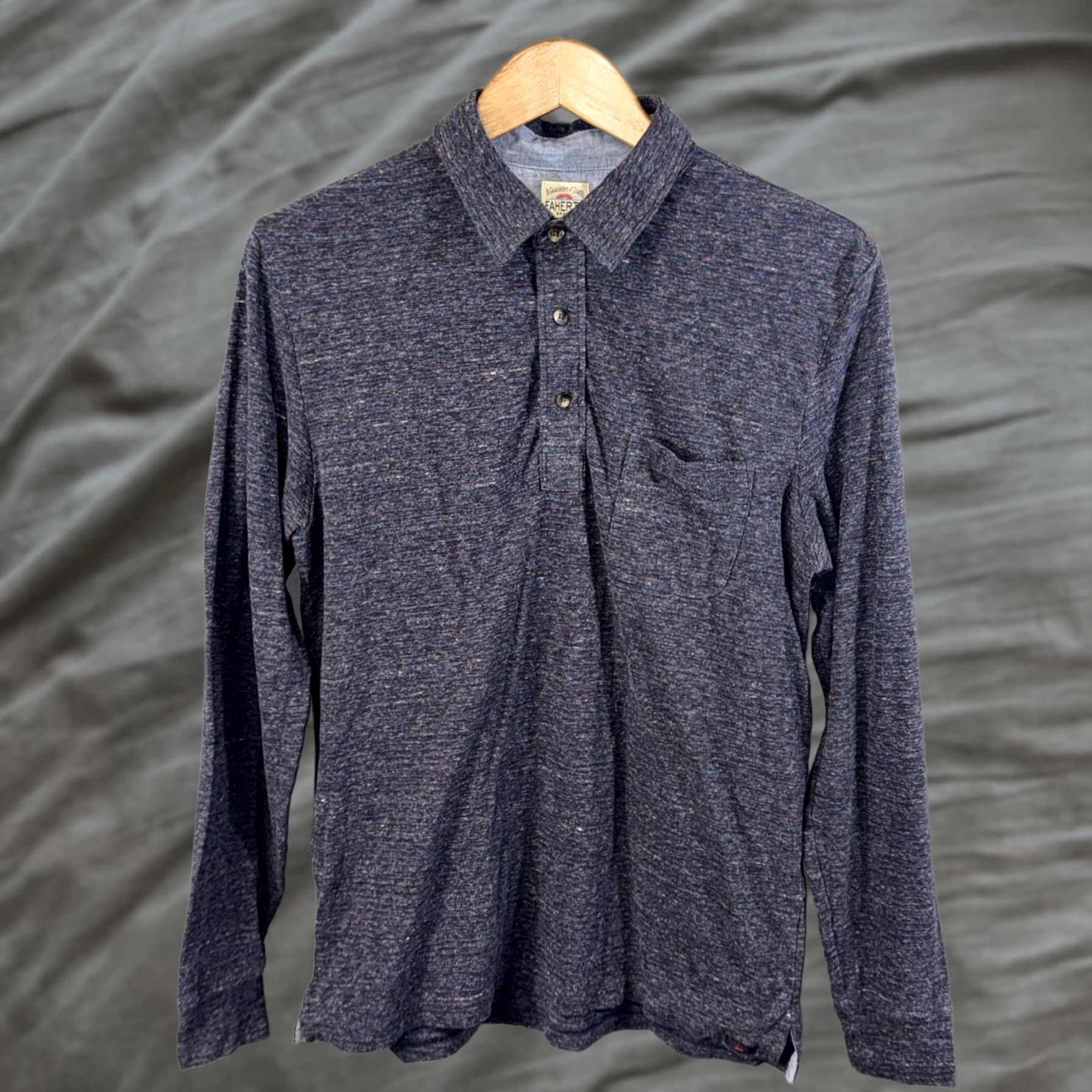 Faherty Faherty Polo Shirt Mens Medium Blue Red Long Sleeve Heathered Stripe Chest Pocket Size US M / EU 48-50 / 2 - 1 Thumbnail