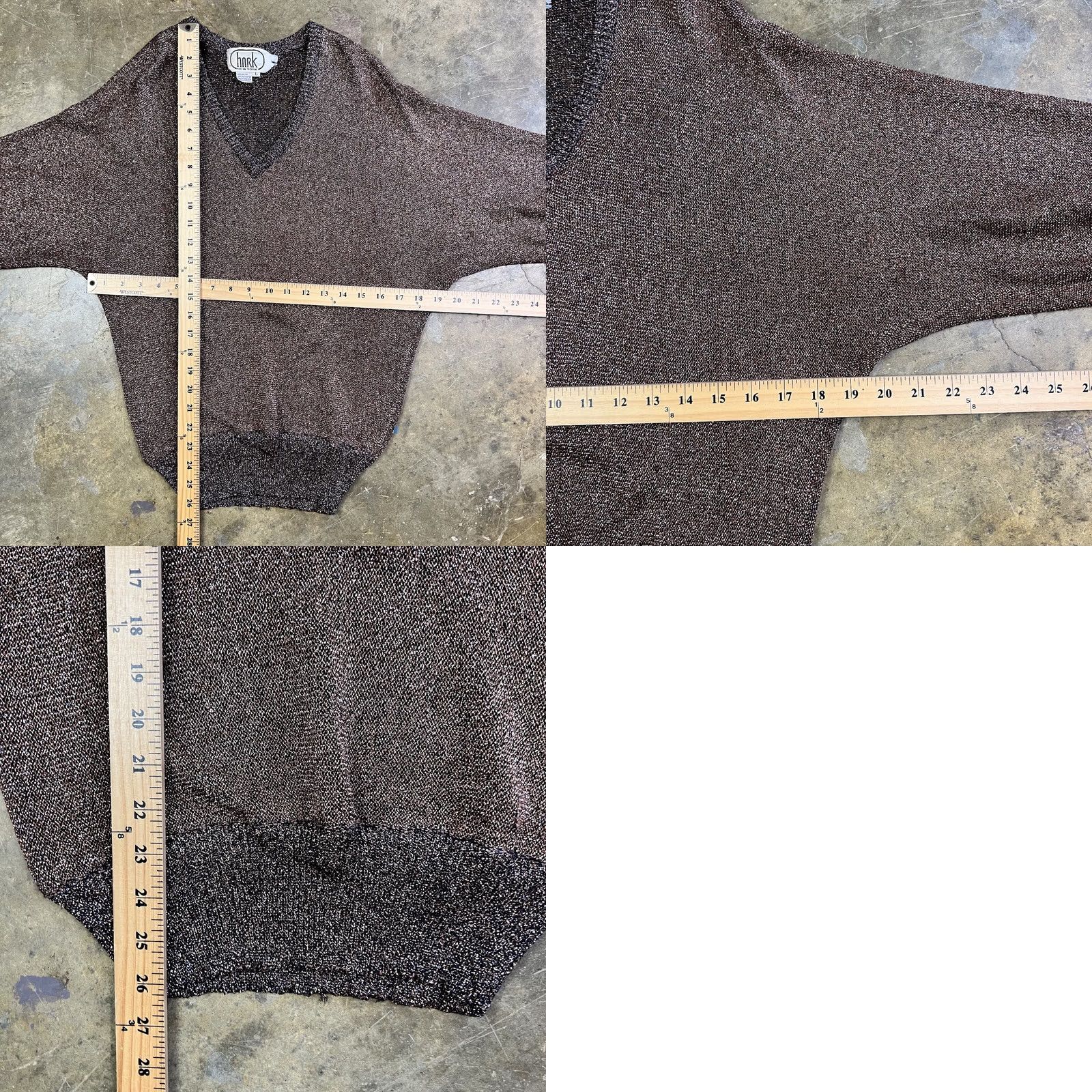 Vintage VINTAGE Hark New York Blouse Mens? Womens? Brown Metallic Sheer Knit Long Sleeve V-Neck L Size L / US 10 / IT 46 - 8 Thumbnail