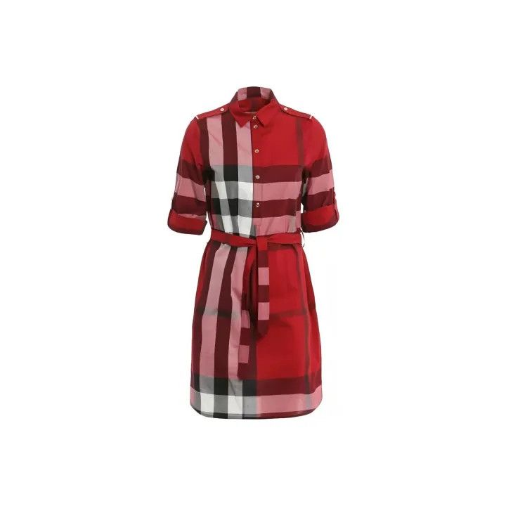 Burberry Burberry Red Checked Print Long Sleeve Dress 0079 Size M / US 6-8 / IT 42-44 - 1 Thumbnail