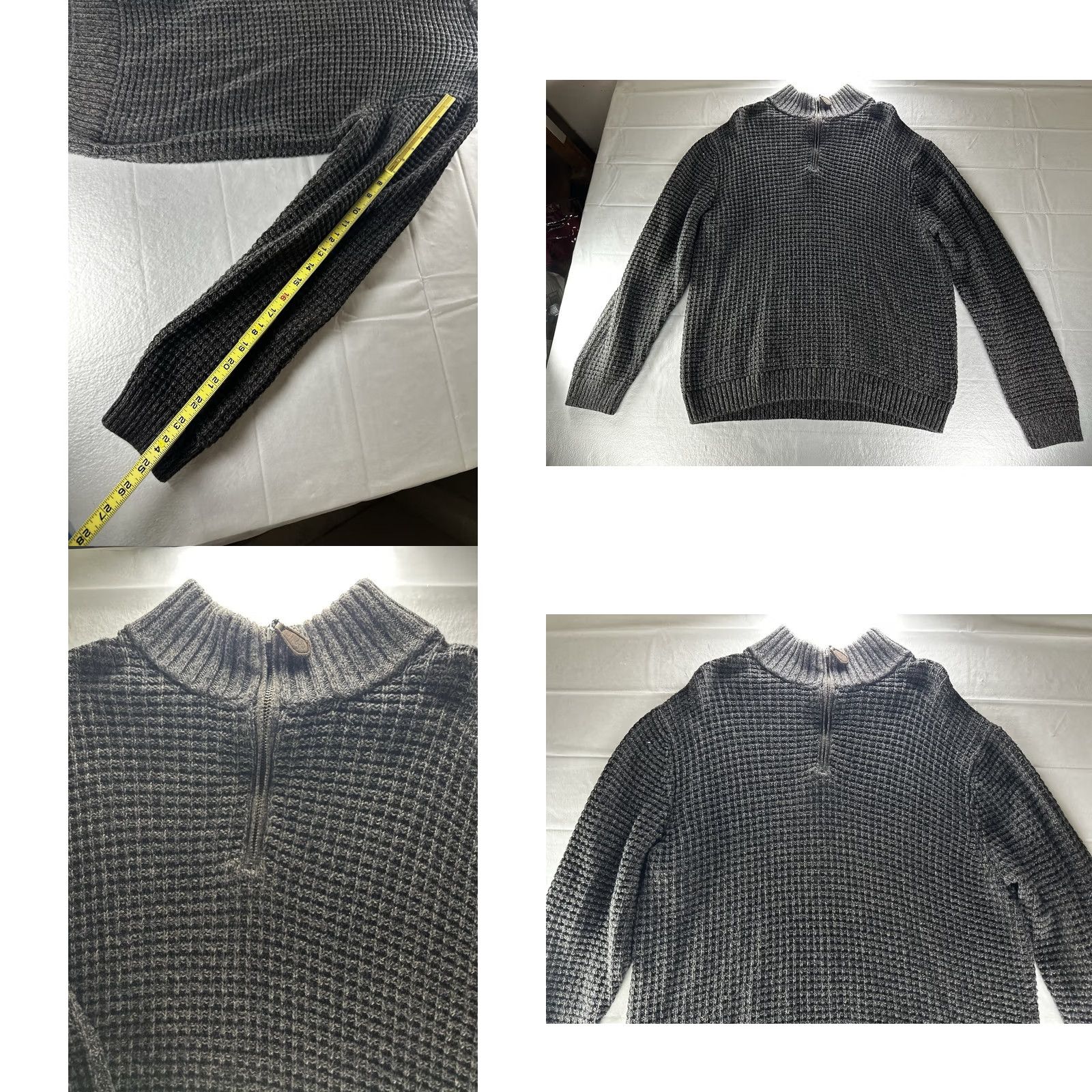 Vintage Tassa Elba S.p.A. Mens Large Charcoal Grey 100% Cotton Waffle-Knit Crewneck Sweater Knit Pullover Size US L / EU 52-54 / 3 - 8 Thumbnail