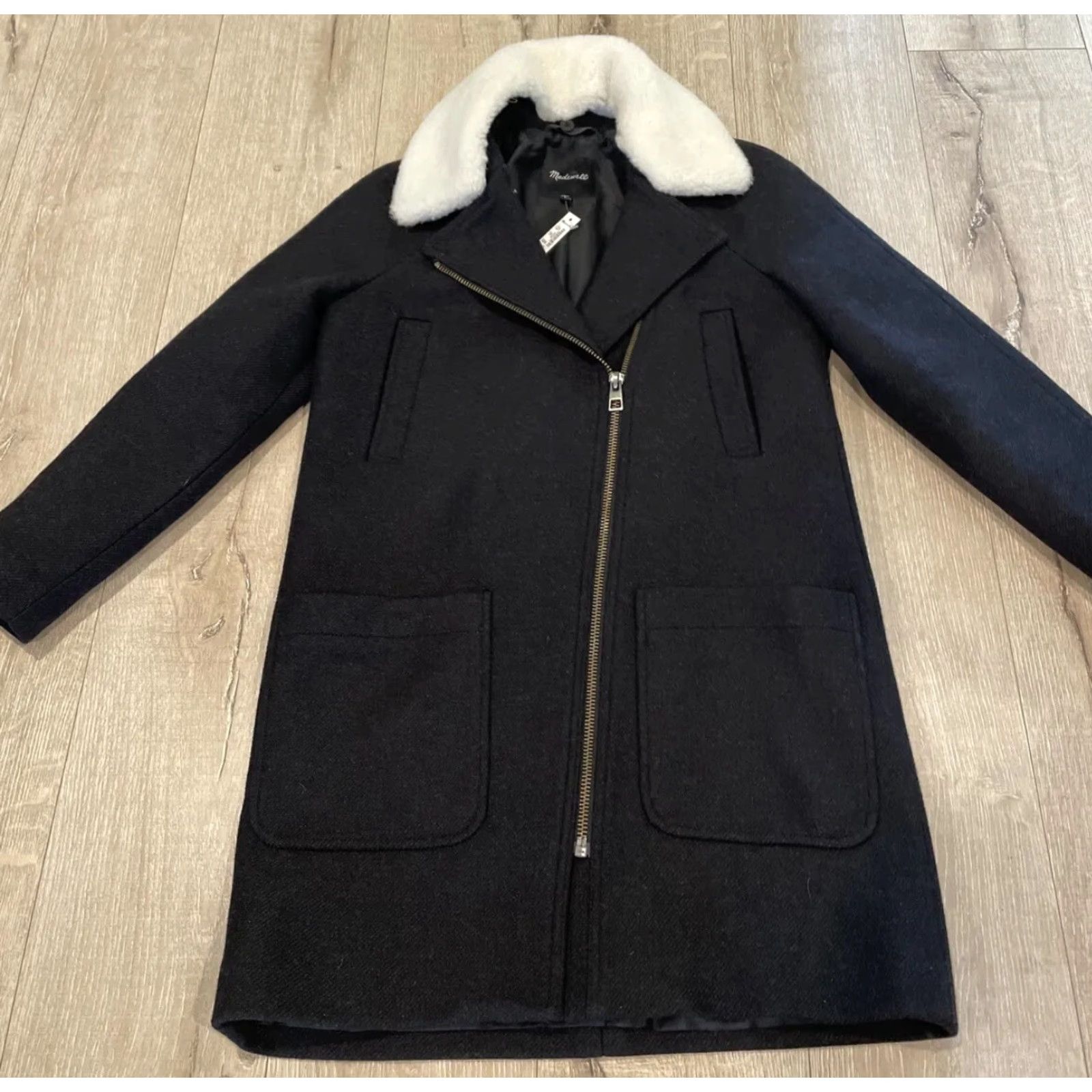 Madewell Madewell Coat Women XXS Gray Wool Blend Removable Faux Fur Full Zip Oversized Size XXS / US 00 / IT 34 - 4 Thumbnail