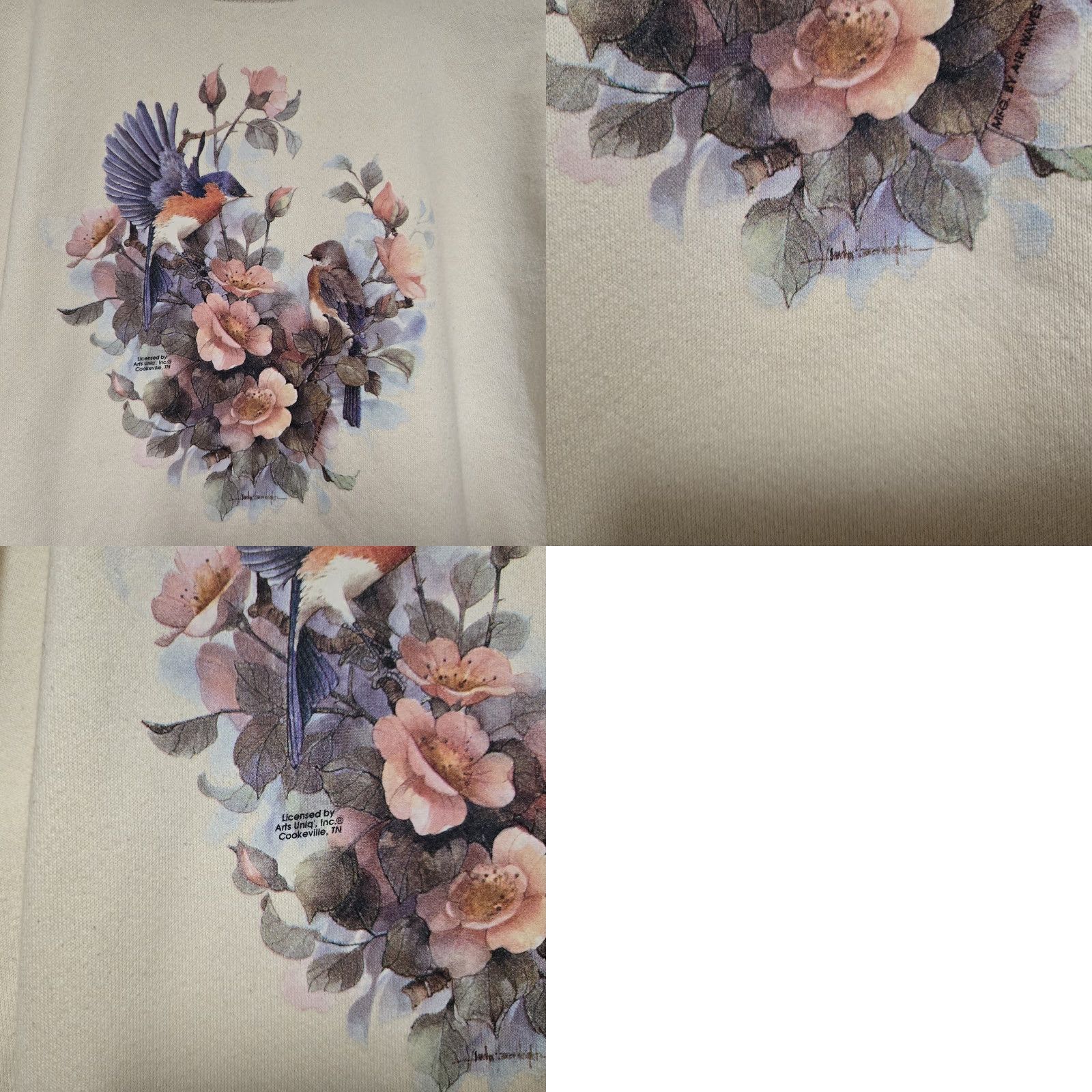 Vintage VINTAGE Cream Sweatshirt Flower Hummingbird Women's Large Ivory Pullover Made In The USA Size L / US 10 / IT 46 - 8 Thumbnail