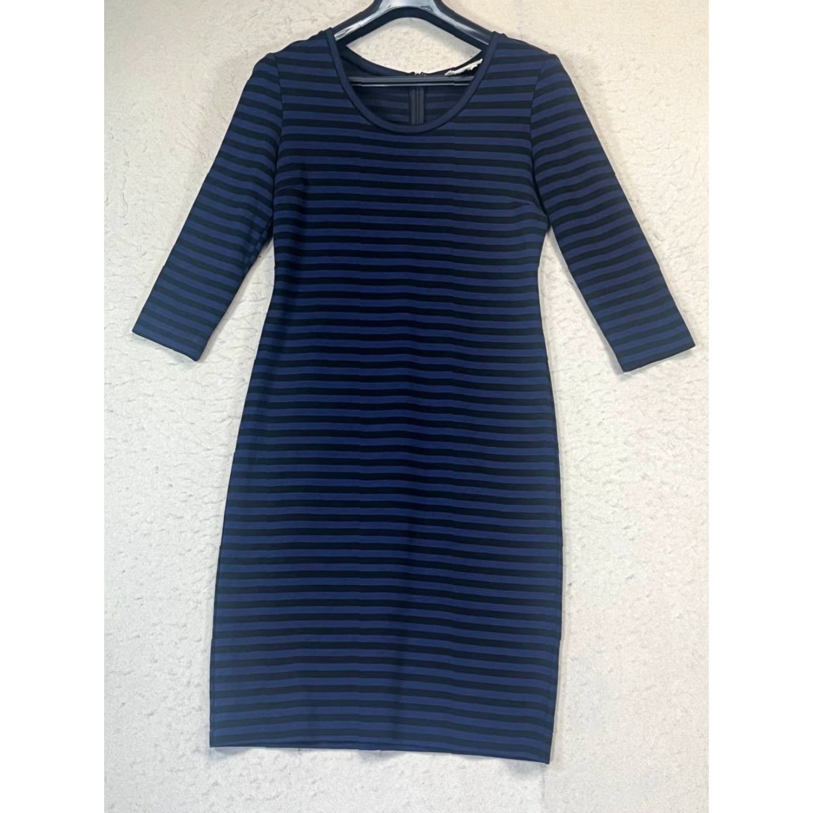 Nicole Miller Nicole Miller Artelier Women Dress Striped Long Sleeve Round Neck Zip Knee Length Stretch L Multicolor Sheath Casual Workwear$ Size L / US 10 / IT 46 - 2 Thumbnail