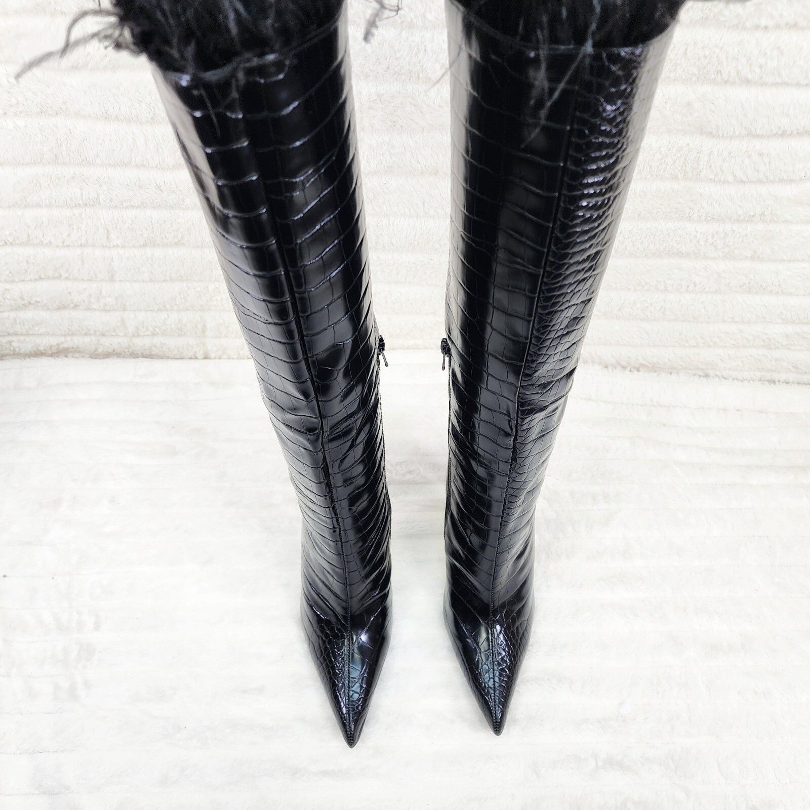 Other Flirty Black Snake Texture Knee High Heel Stiletto Boots Sex Size US 6 / IT 36 - 4 Thumbnail