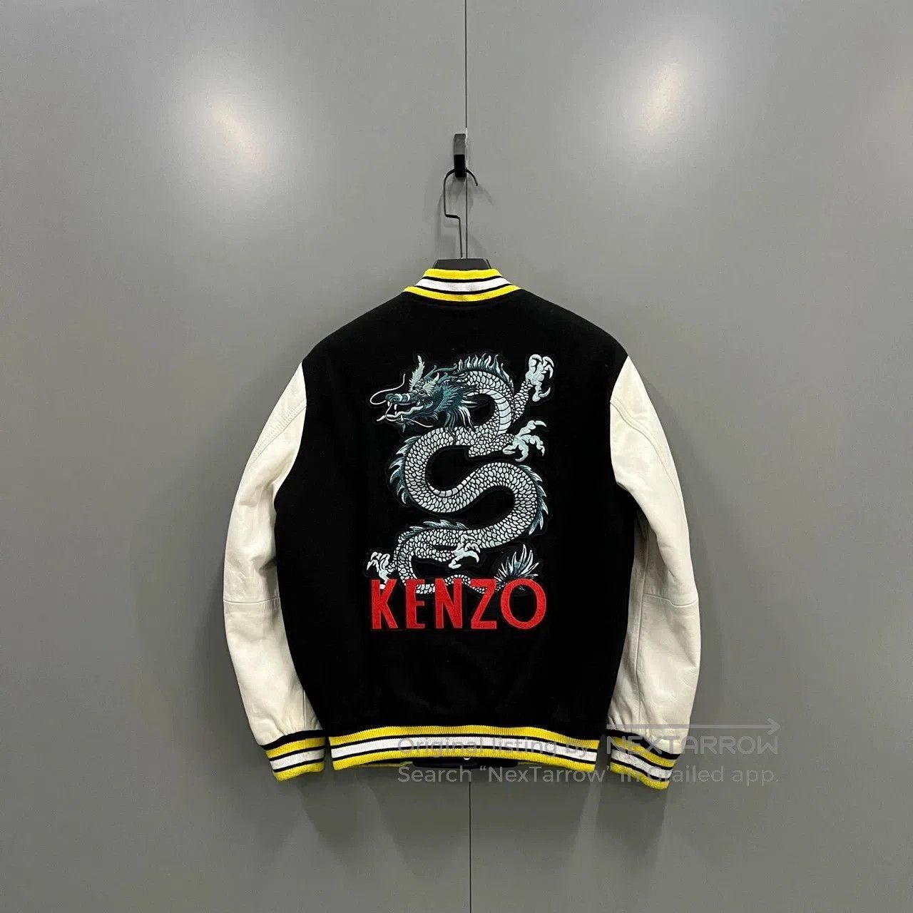 kenzo dragon embroidered varsity jacket in black.