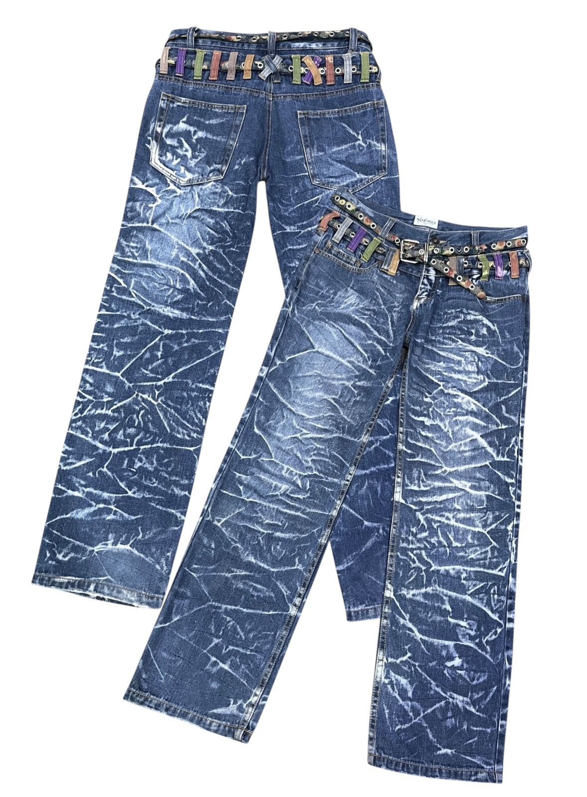 Japanese Brand 💥Nylaus Double Waist Tiger Stripe Acid Wash Straight Jeans Size US 32 / EU 48 - 1 Thumbnail