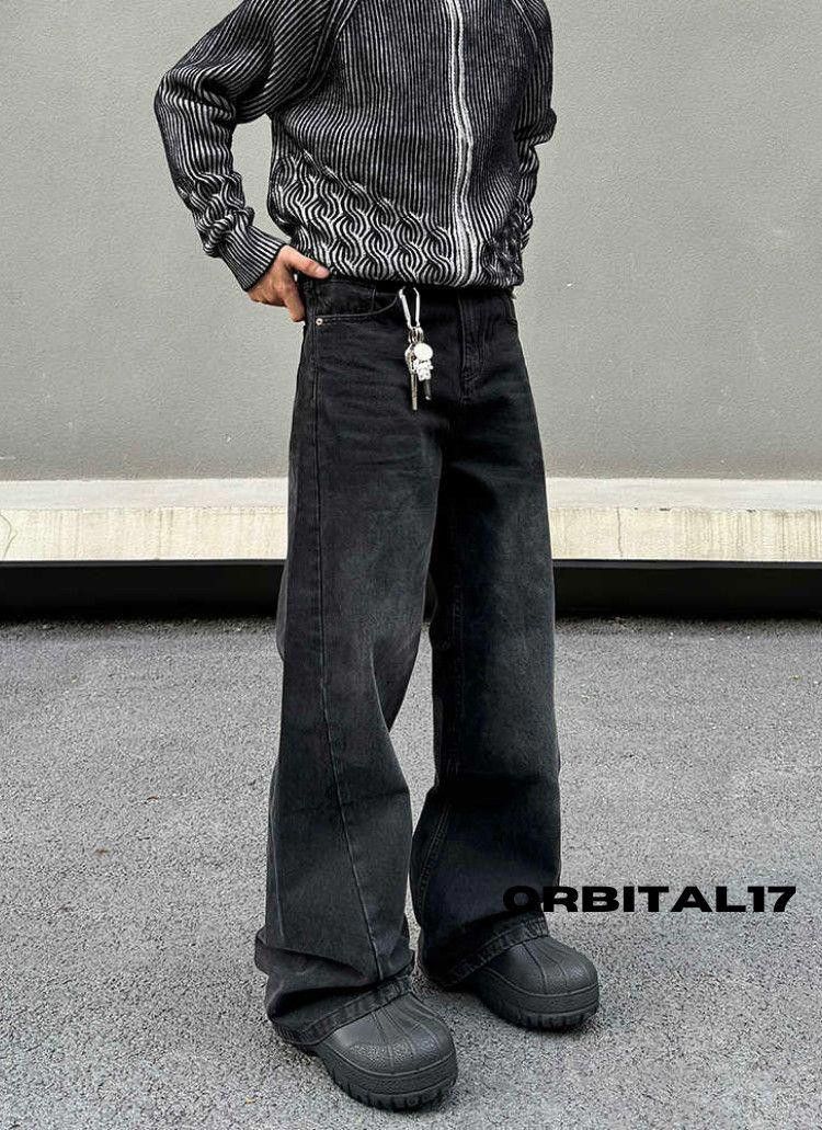 Black Baggy Wide Leg Jeans, Stacked Jeans