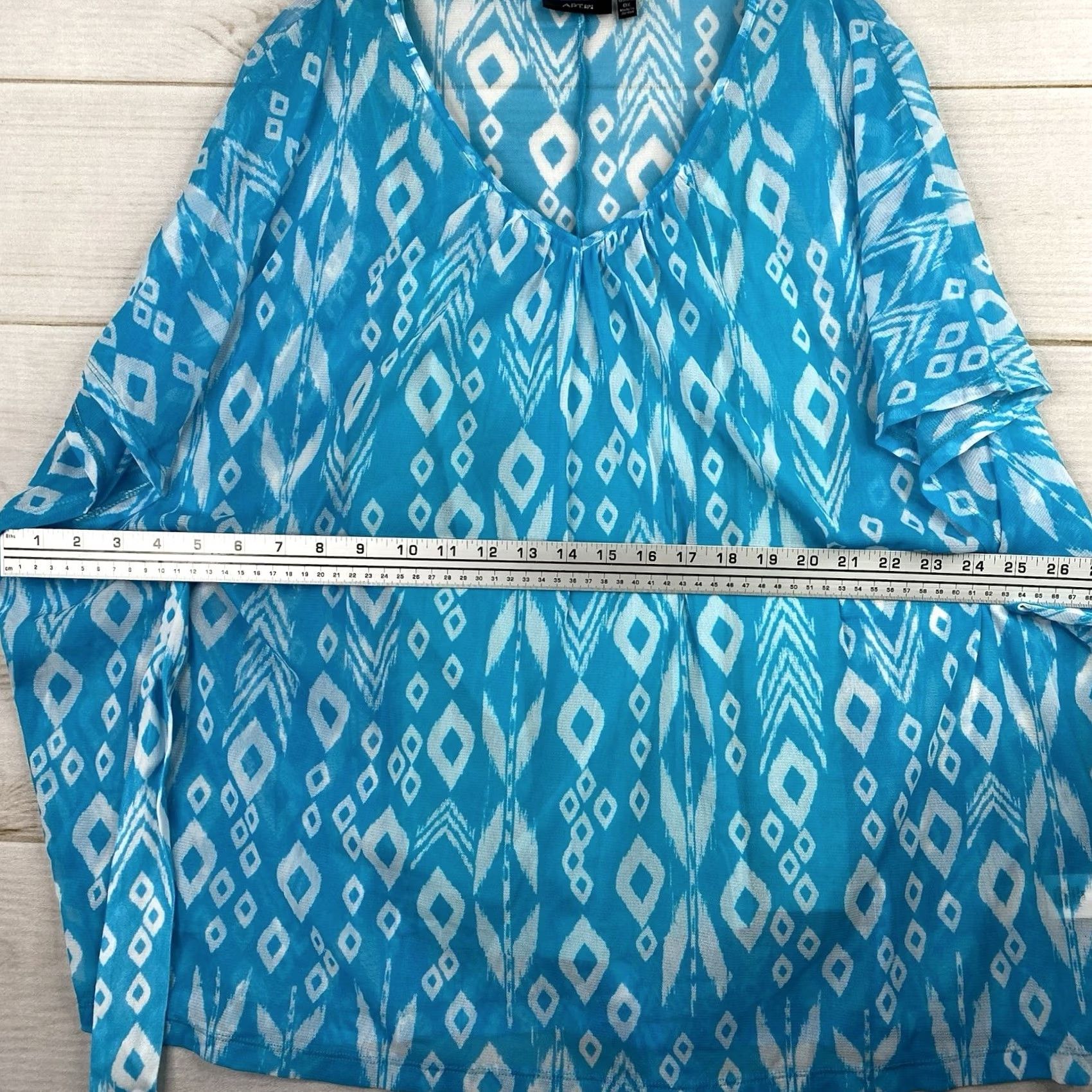 Apt. 9 Apt 9 Blouse Shirt 90s Blue Aztec Belted Tank w/sheer Overlay XL Womens Vintage Size XL / US 12-14 / IT 48-50 - 5 Thumbnail