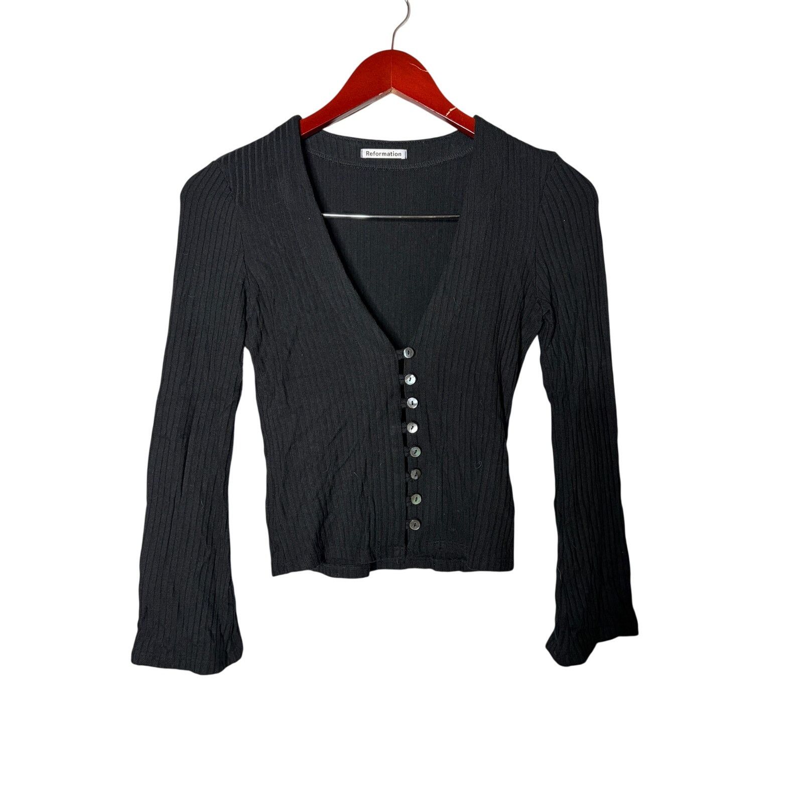 Reformation Reformation Gellar Knit Crop Top Black Sz S Size S / US 4 / IT 40 - 1 Thumbnail