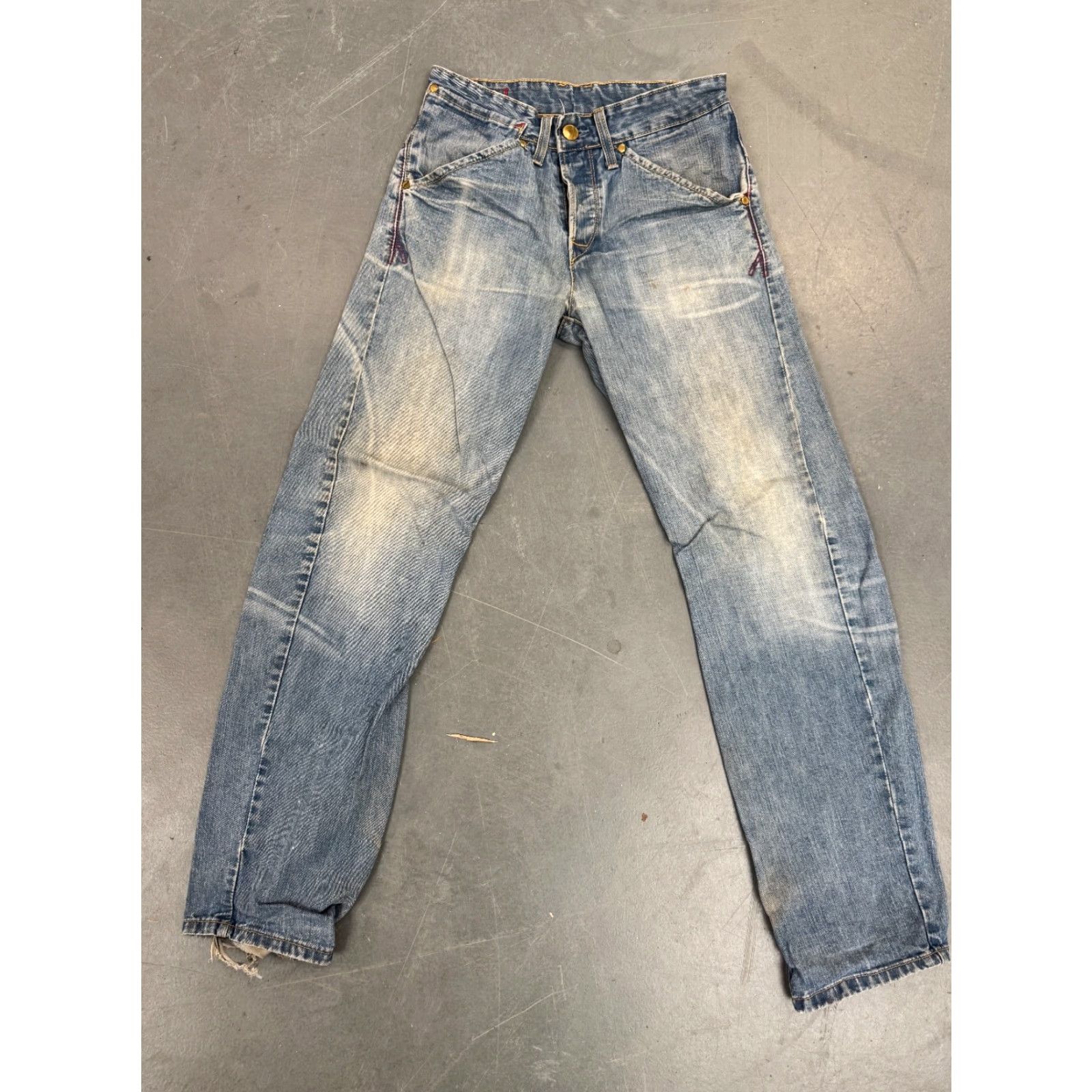 Levi's VINTAGE Levi’s Engineered Jeans Men Jeans W27 L32 Blue 90s Twisted Y2K Red Stitching Button Fringe 5-Pocket Denim Cotton Size US 27 - 2 Thumbnail