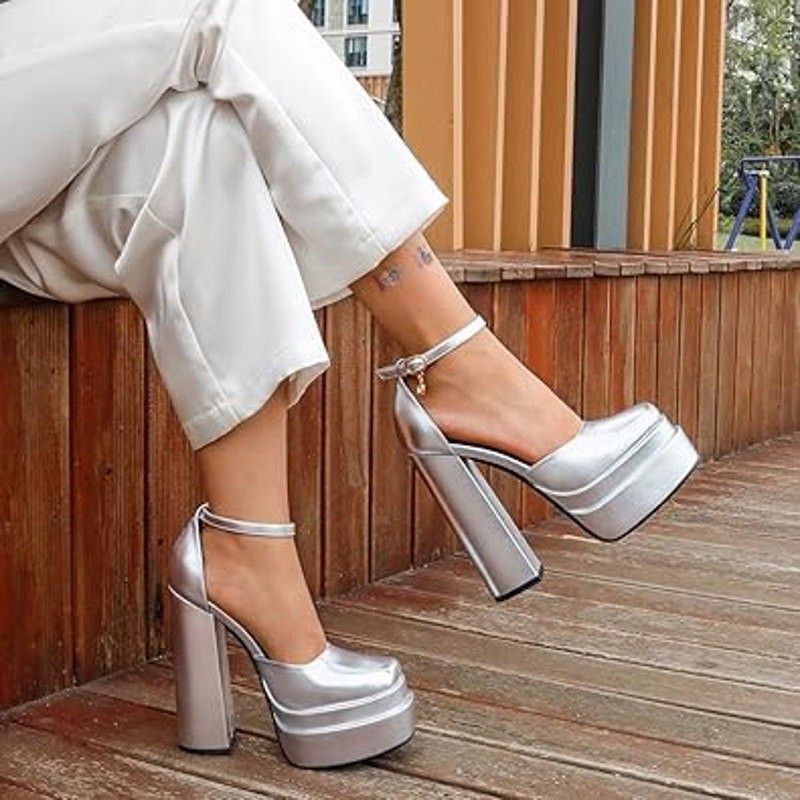 Other Merumote Women's 10 Disco Silver 6.5" Platform Heels Size US 10 / IT 40 - 4 Thumbnail