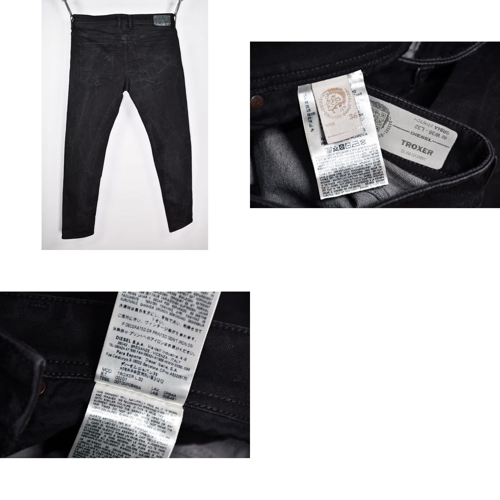 Diesel Diesel Troxer 0R84A Stretch Slim-Skinny Jeans Men W36 L32 Black Size W36/L32 Vintage No Pattern Solid 5-Pocket Design Casual Denim Size US 36 / EU 52 - 8 Thumbnail