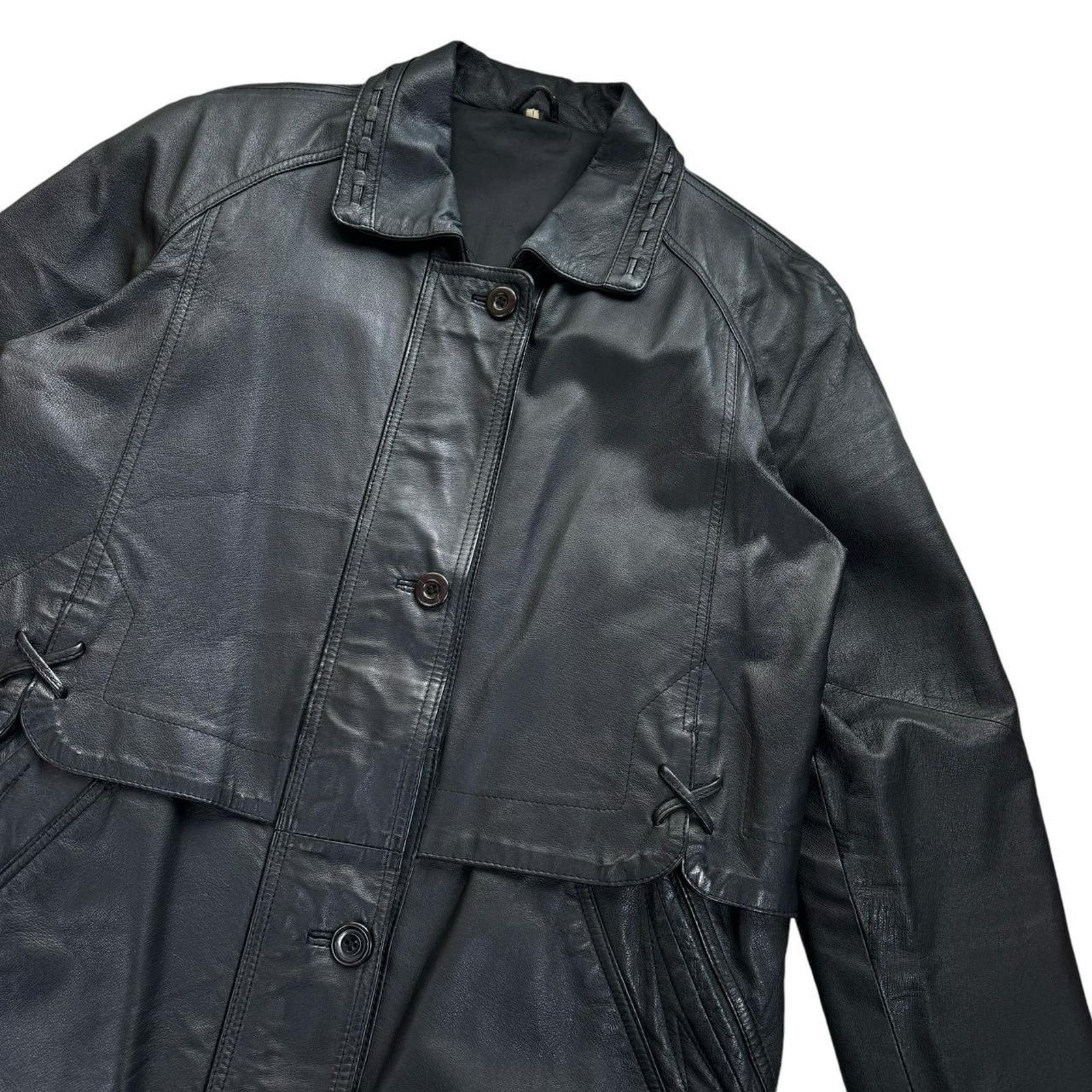 Other × Vintage Vintage 90s Black Grunge Minimalist Long Leather Jacket Size M / US 6-8 / IT 42-44 - 2 Thumbnail