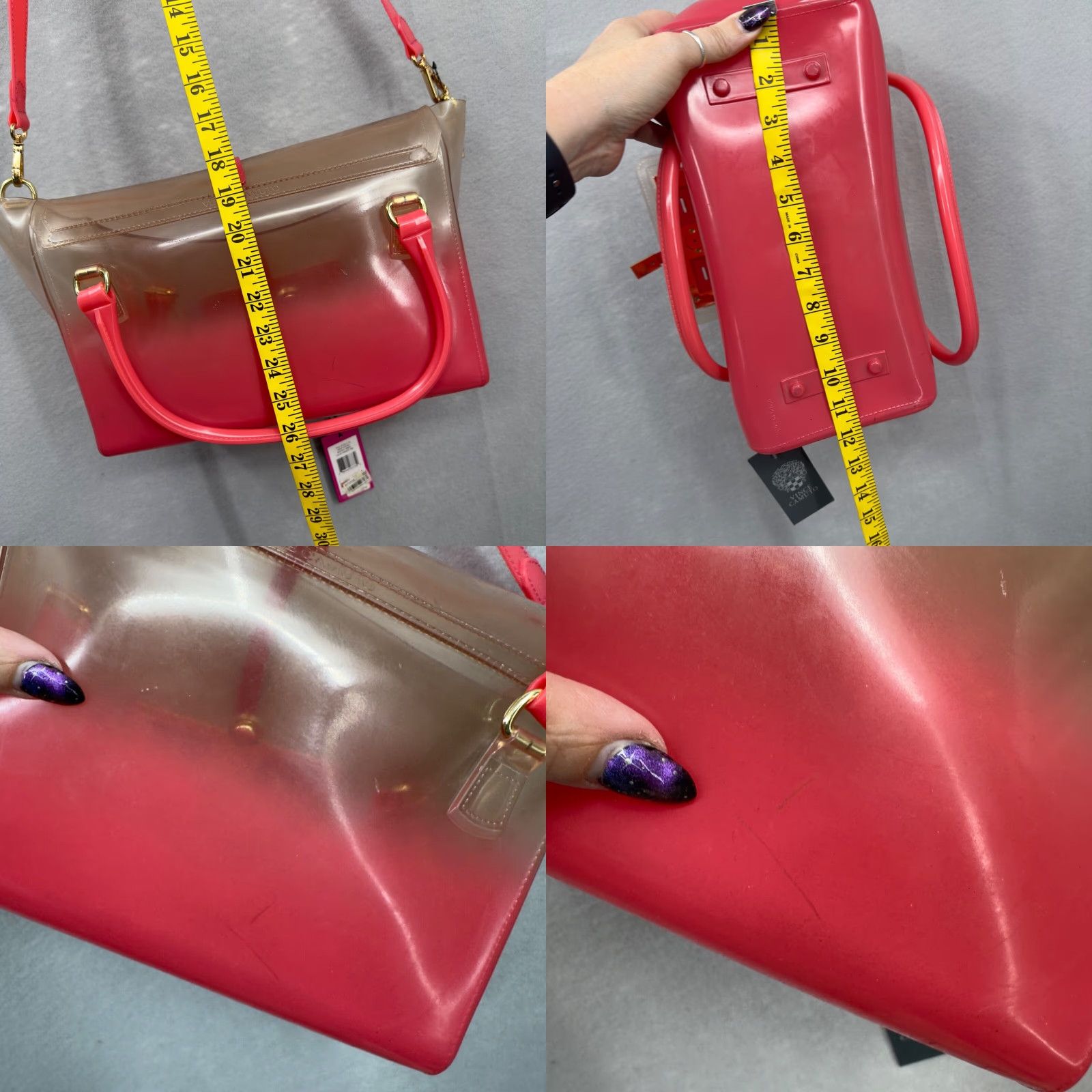 Vince Camuto Vince Camuto Ombre Jelly Crossbody Bag Pink Handles Flap Crossbody 20" Strap 9.5" W 7.25" H Large Rubber Pink Vintage No N/A Size ONE SIZE - 8 Thumbnail