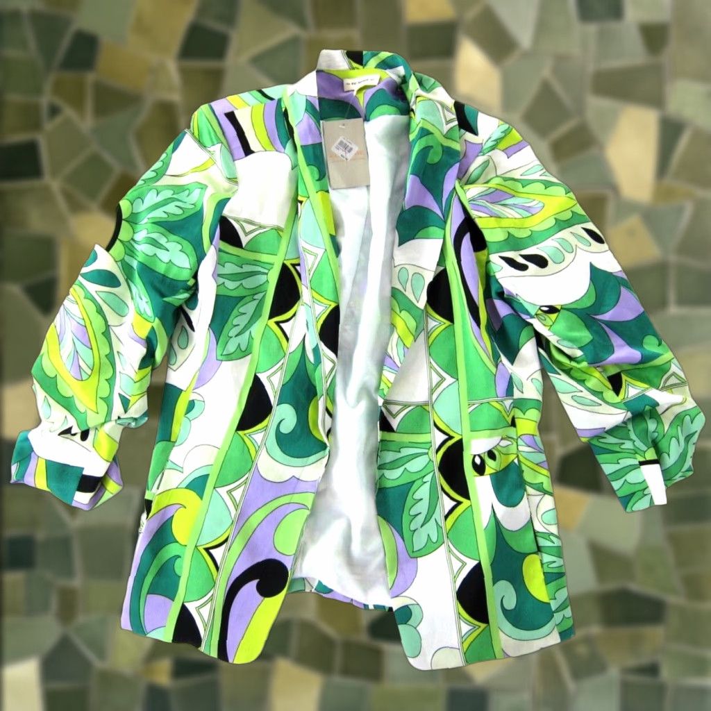 Vintage ee:some Blazer NWT M Womens Ruched Sleeve Floral Pocket Retro Kelly Green Purple Blazer Jacket M Size M / US 6-8 / IT 42-44 - 1 Thumbnail