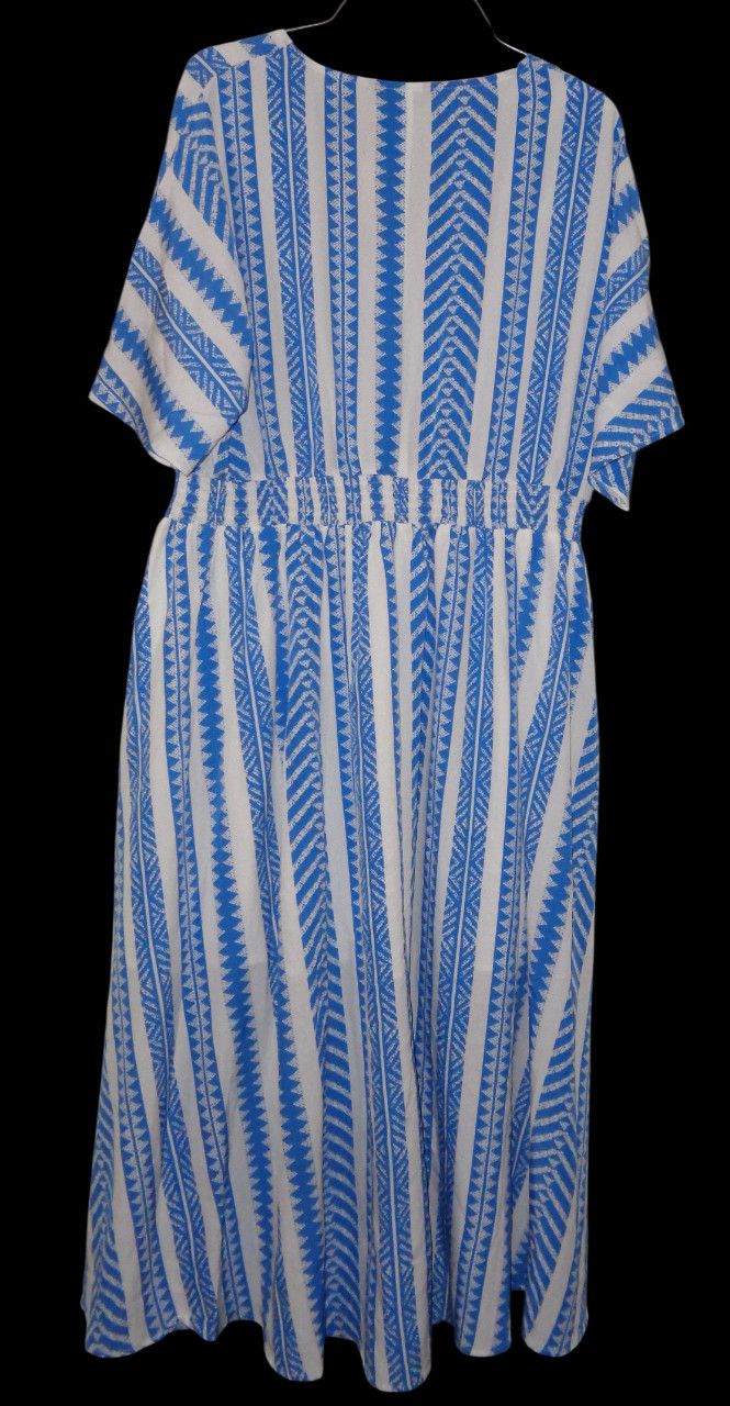 Other Blue White VNeck Dress 1X 14-16 Shirred Long Maxi Pockets Size XL / US 12-14 / IT 48-50 - 3 Thumbnail