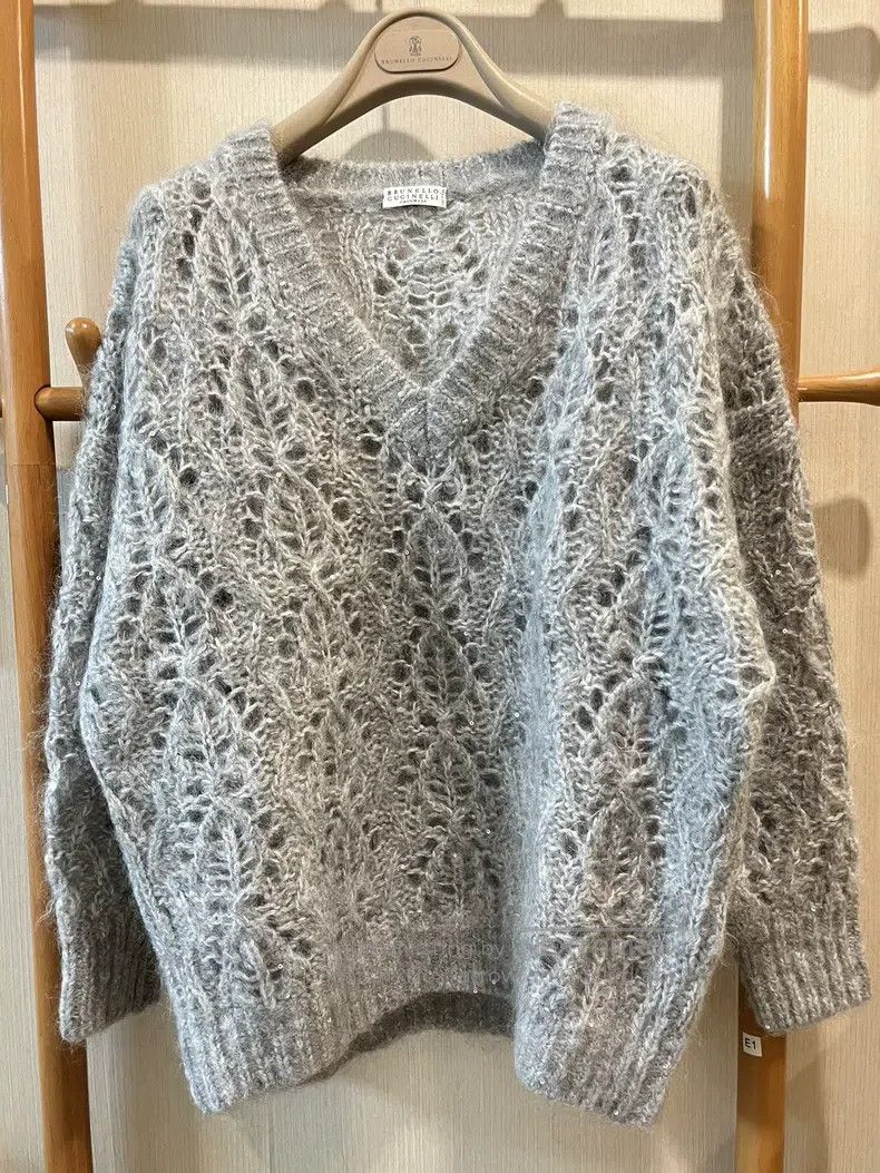 Brunello Cucinelli Brunello Cucinelli Mohair Sequin Openwork Knit Sweater Size M / US 6-8 / IT 42-44 - 1 Thumbnail