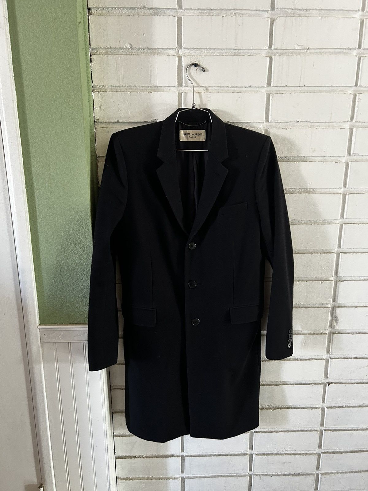 image of Saint Laurent Paris Saint Laurent Fw13 Chesterfield Coat (Sz50) in Navy, Men's (Size Medium)