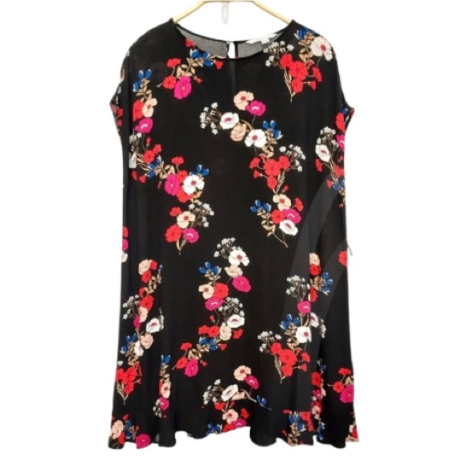 Other POPSUGAR Black Red Multicolor Floral Flowy Tunic Mini Dress Size XXL / US 16-18 / IT 52-54 - 1 Thumbnail
