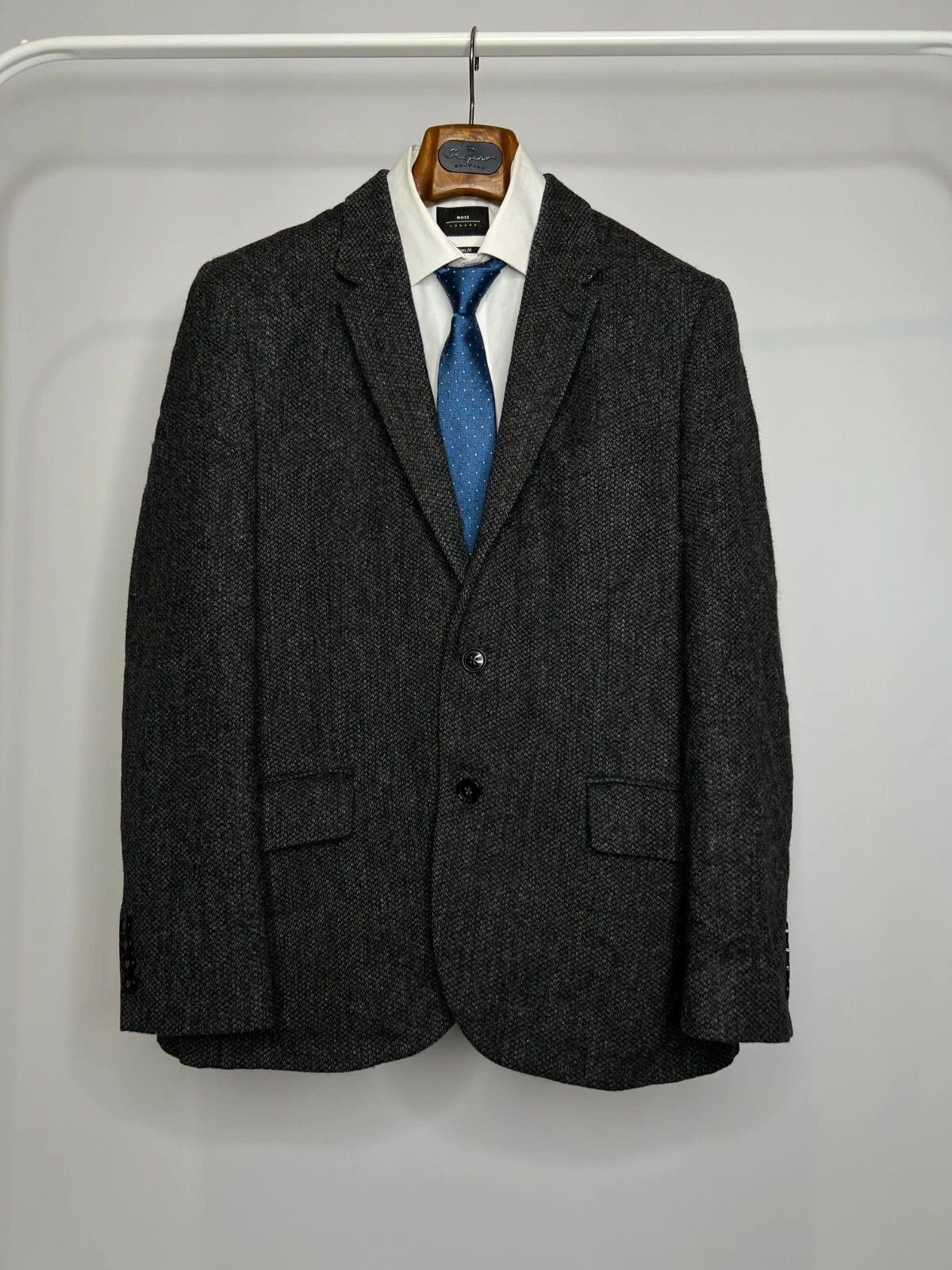 Marks & Spencer M&S Luxury Charcoal Grey Moon Tweed Wool Blazer Jacket Size 42R - 1 Thumbnail