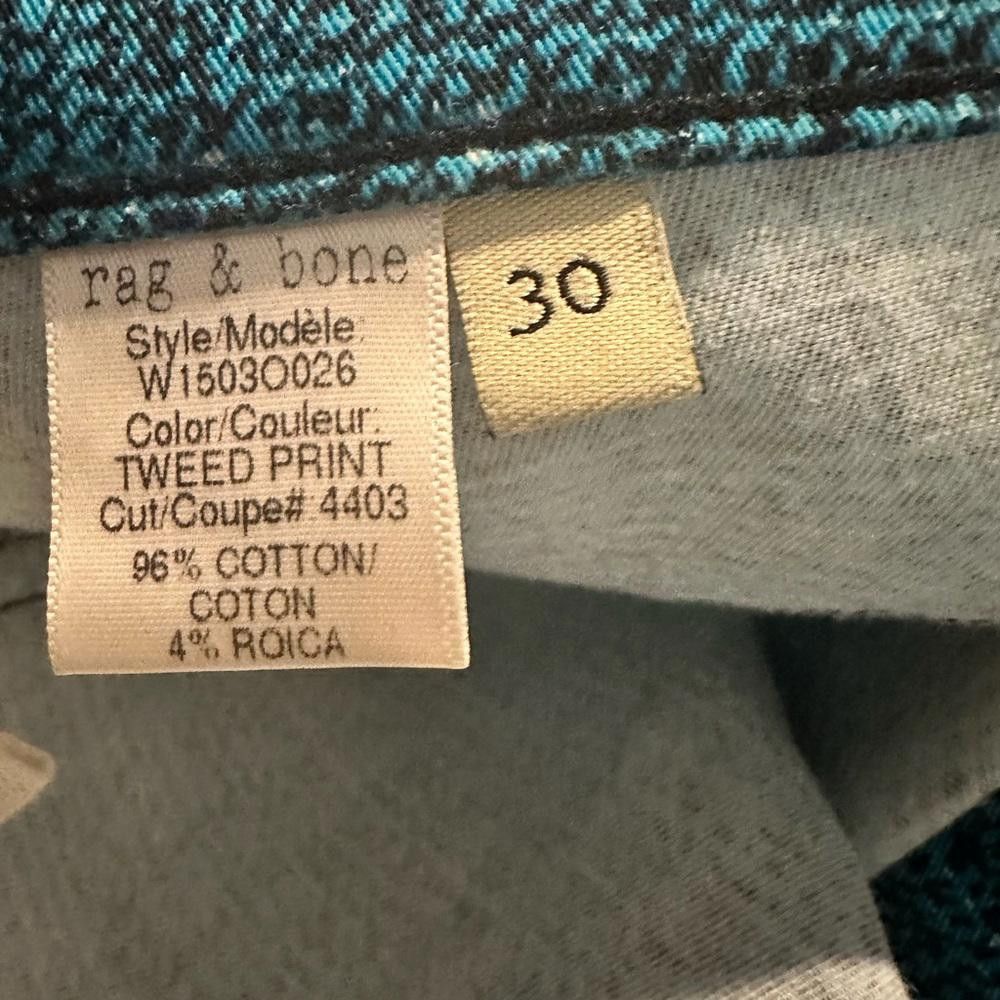 Rag & Bone Rag & Bone Turquoise Blue Black Tweed Print Stretch Pant 30 Size 30" / US 8 / IT 44 - 7 Thumbnail