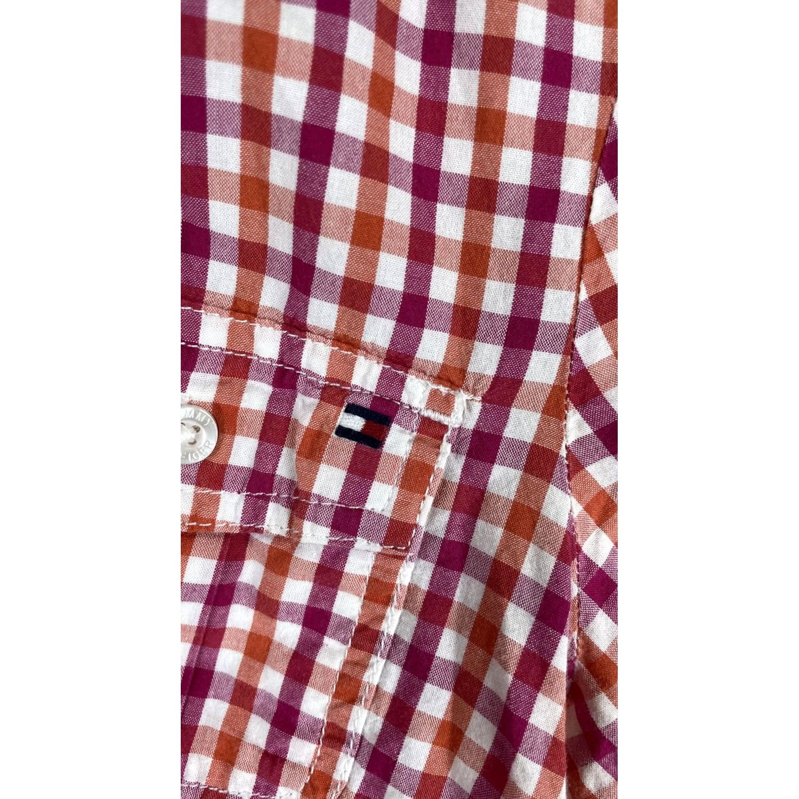 Tommy Hilfiger Tommy Hilfiger Shirt Womens Medium Pink Orange Gingham Plaid Button Front Casual Size M / US 6-8 / IT 42-44 - 2 Thumbnail