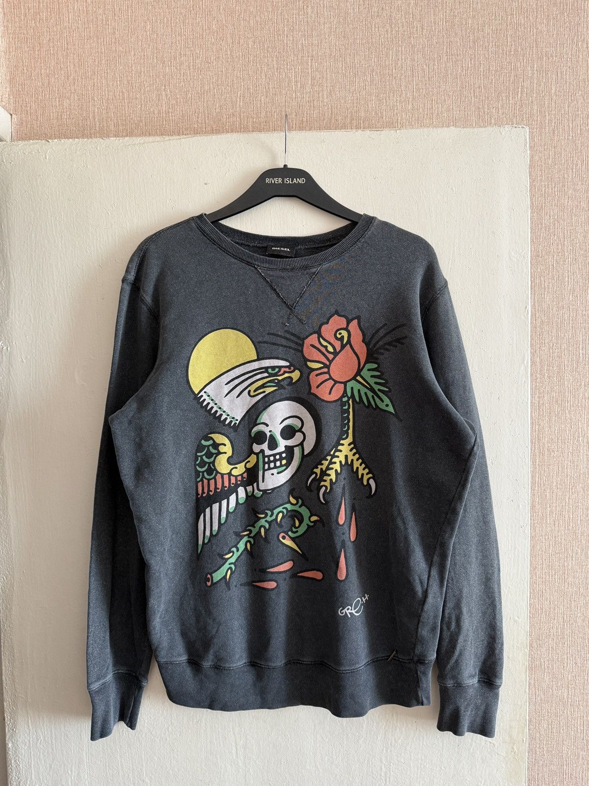 Diesel Vintage Diesel Crewneck Skull Eagle Rose Graphic Washed Size US S / EU 44-46 / 1 - 2 Thumbnail