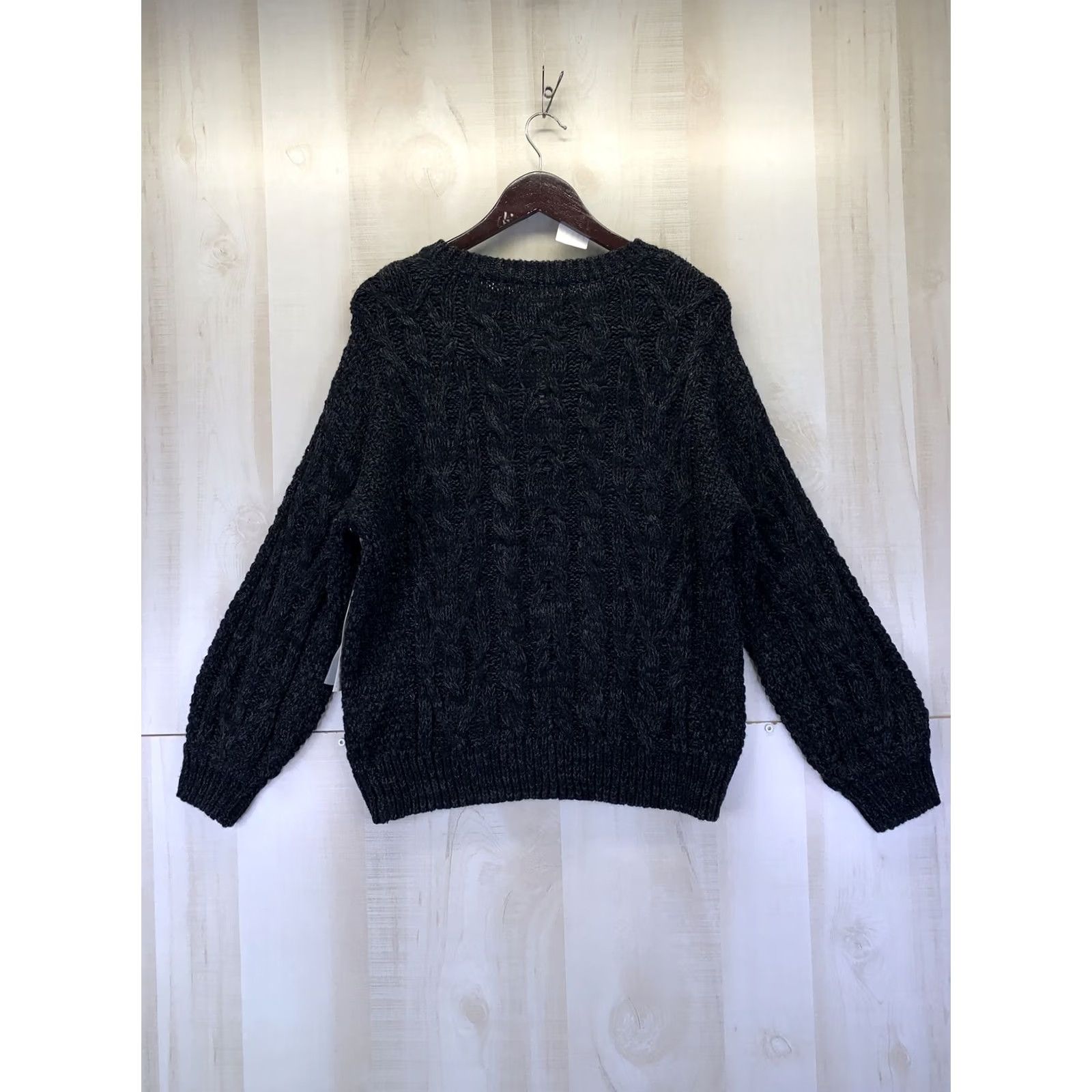 Vintage Taylor & Sage Marled Black Lace Up Chest Cable Knit Womens Medium Sweater NWT- Size M / US 6-8 / IT 42-44 - 6 Thumbnail