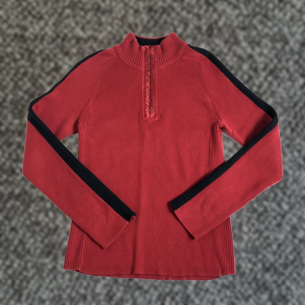 DKNY VINTAGE DKNY Donna Karan Jeans Sweater 1/4 Zip Pullover Women Large Red 90s Slim Knit Mock Neck Pullover Christmas Winter Summer Spring Fall"] Size US L / EU 52-54 / 3 - 1 Thumbnail