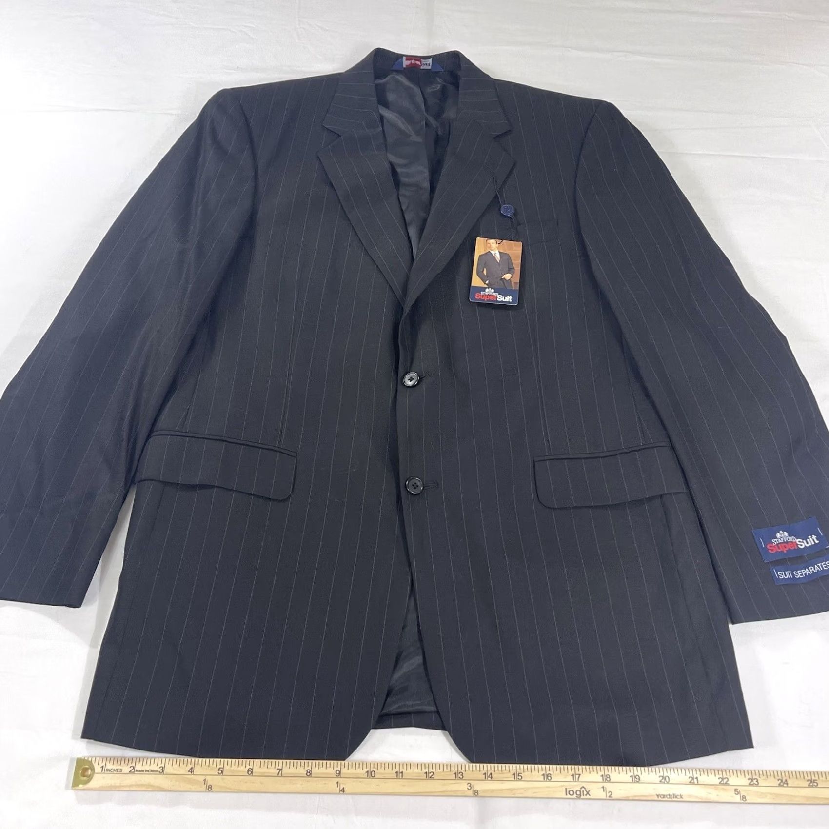 Stafford Stafford Blazer Sport Coat Jacket Black Striped Two-Button 42L Wool Polyester Spandex Notch Lapel Double-Vented Regular Chest 42 Mens NWT Size 42R - 6 Thumbnail