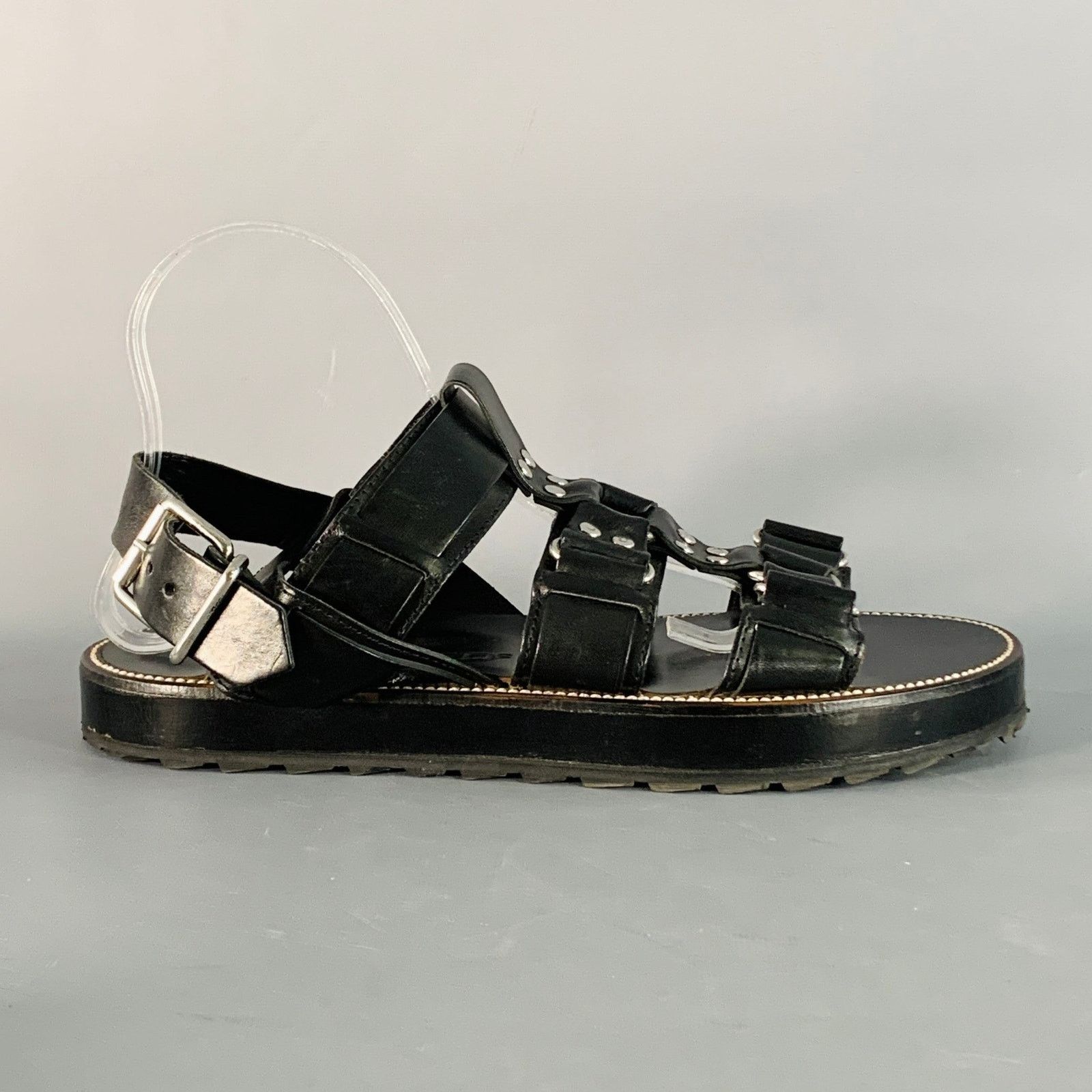 Dsquared2 DSQUARED2 Size 8 Harley Black Silver Leather Buckle Sandals Size US 8 / EU 41 - 2 Thumbnail
