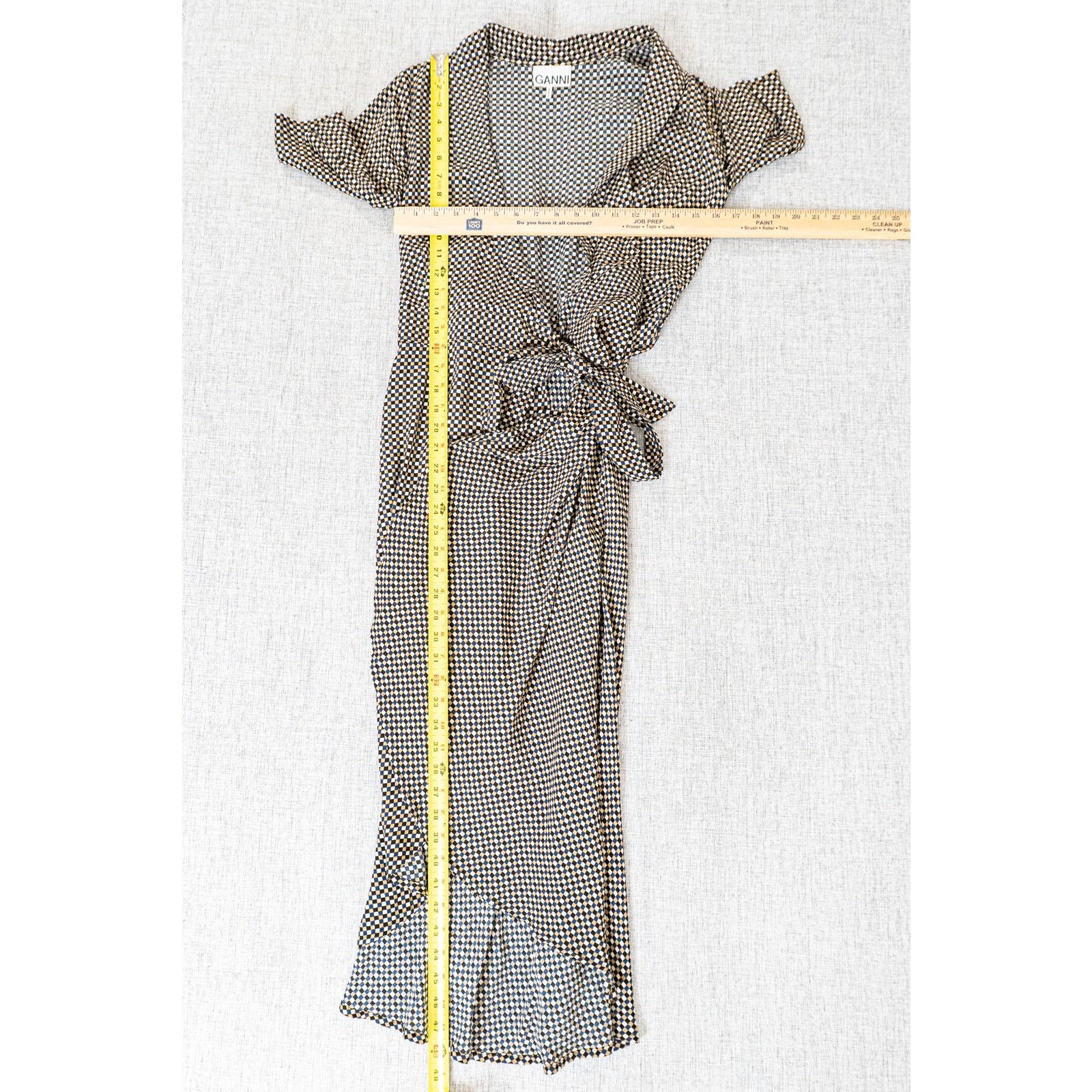 Ganni Ganni Printed Crepe Wrap Dress Grey Multi check size 34 Size XS / US 0-2 / IT 36-38 - 6 Thumbnail