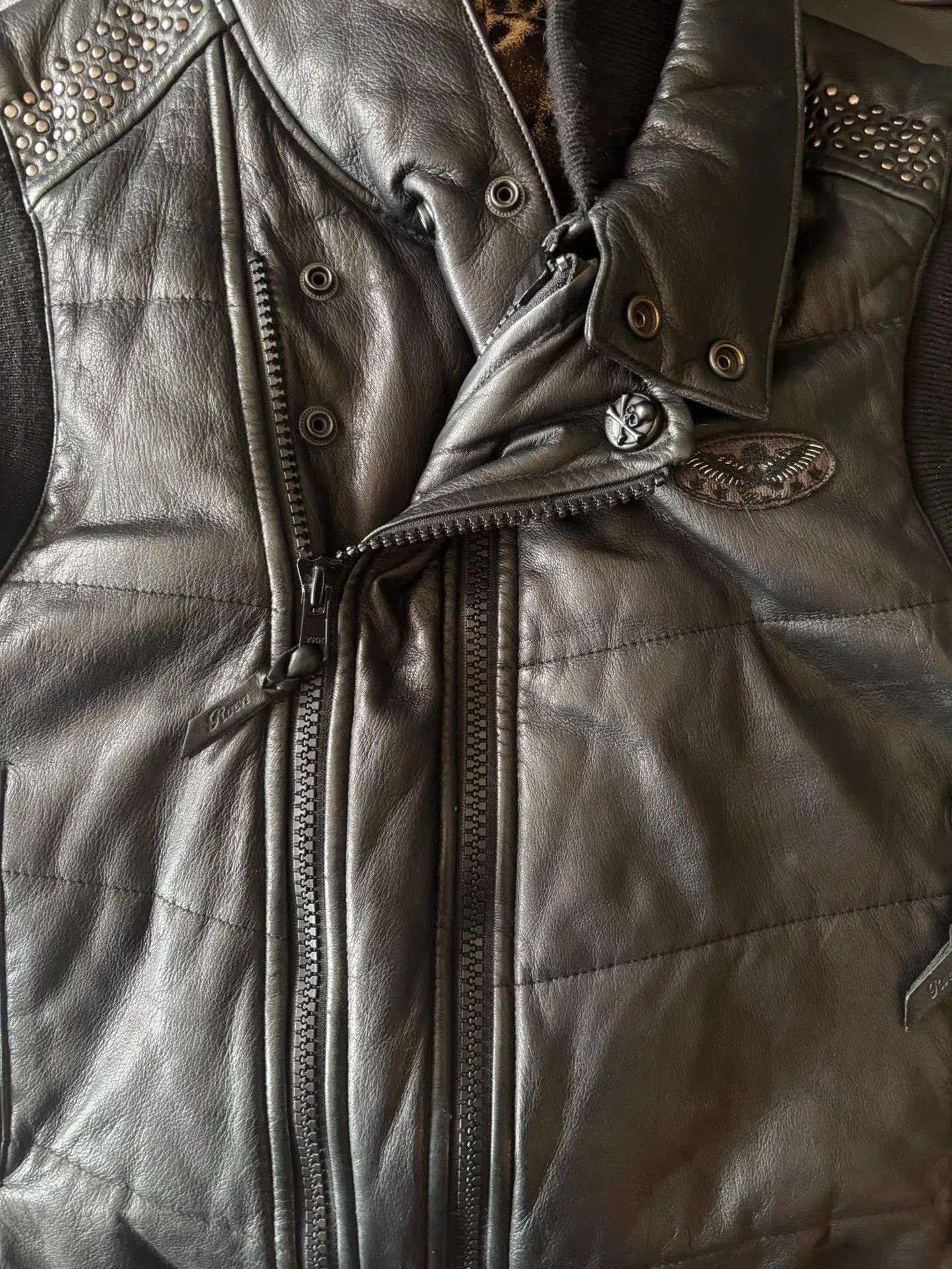 Roen Gray Leather Studded Puffer Vest. Size US L / EU 52-54 / 3 - 3 Thumbnail