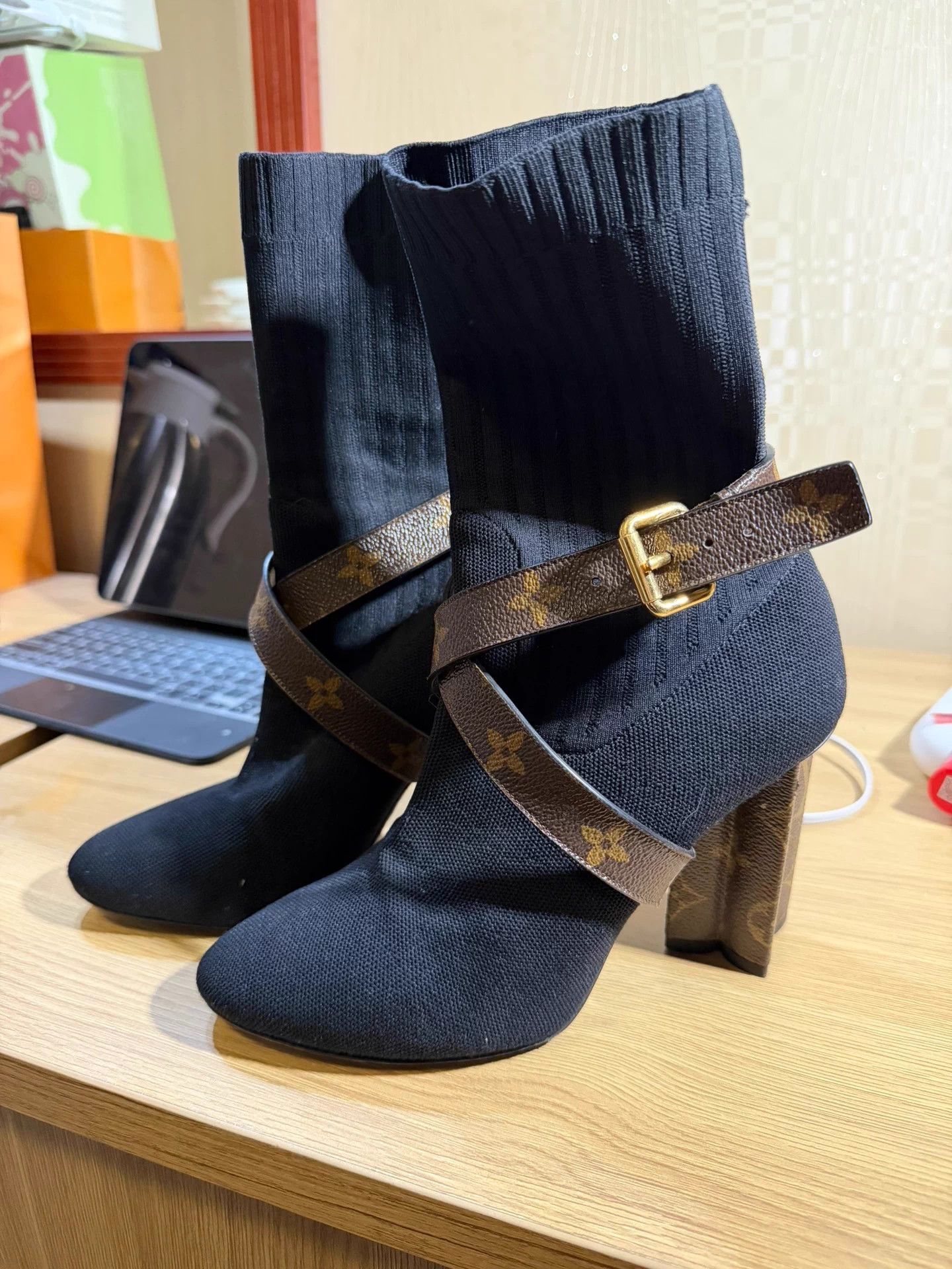 Louis Vuitton LV Monogram Black Knit Ankle Boots Used 38 EU Size US 7 / IT 37 - 1 Thumbnail