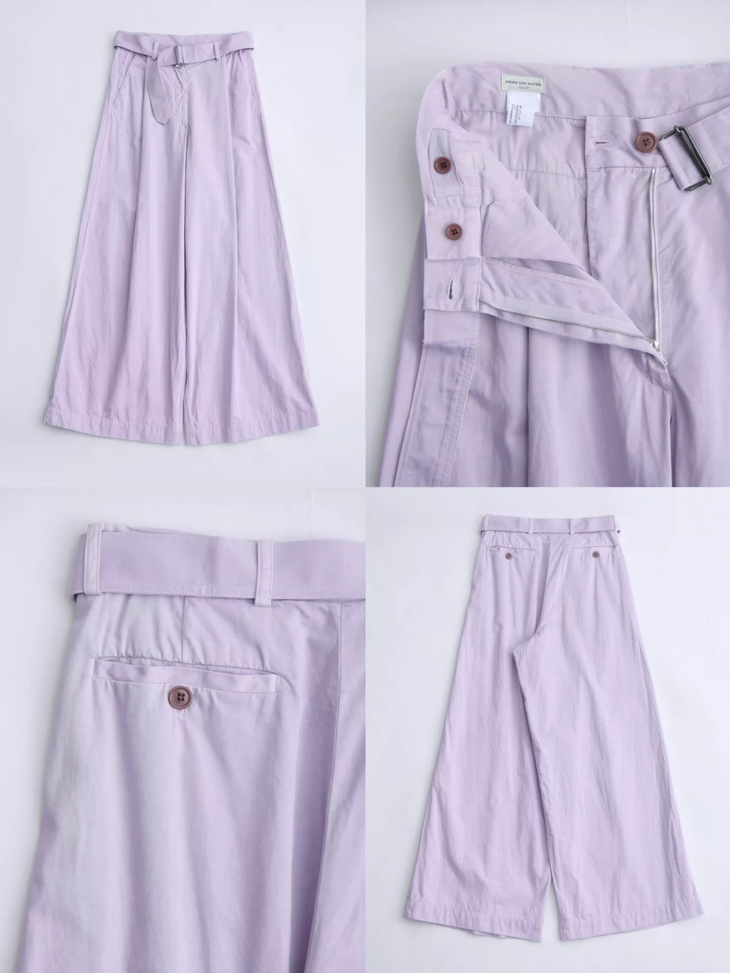 Dries Van Noten DRIES VAN NOTEN light purple high-waist wide-leg belted Size 26" / US 2 / IT 38 - 8 Thumbnail