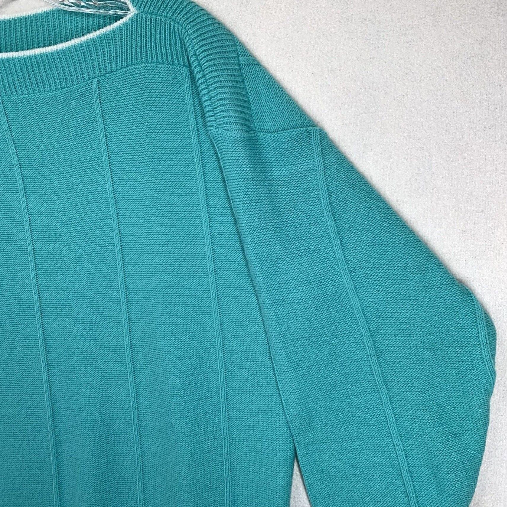 Altea VINTAGE Just For You Sweater Women's Plus Size 22 Teal Knit Full Zip Long Sleeve Made in USA Size 3XL / US 20-22 - 6 Thumbnail