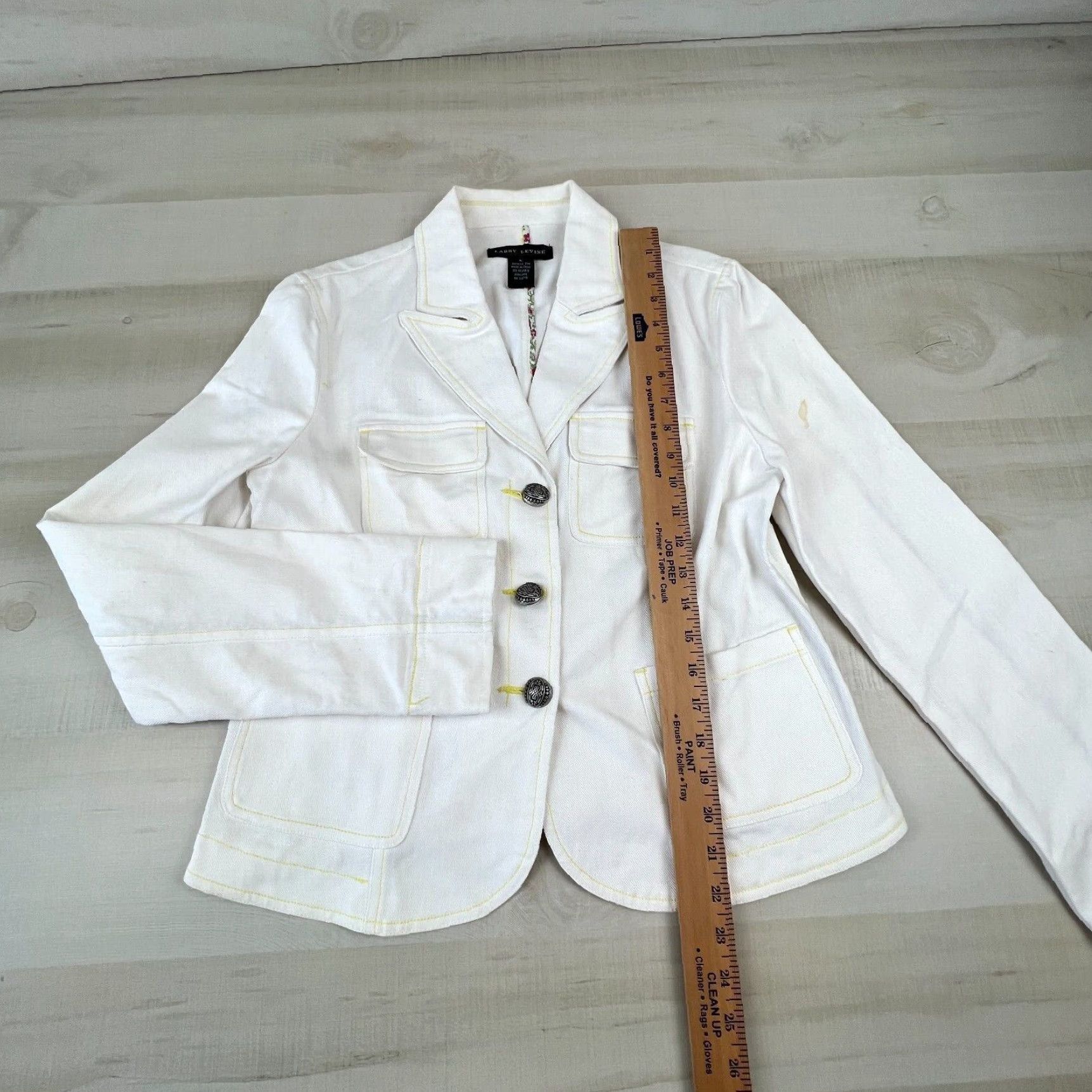 Vintage Luxurious Embellished White Cotton Button Front Large Women's Jacket by Larry Levine Size L / US 10 / IT 46 - 6 Thumbnail