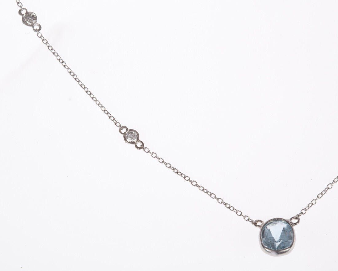 Designer 14kt Gold Bezel Aquamarine & Diamond Necklace Alberto Juan Size ONE SIZE - 2 Thumbnail