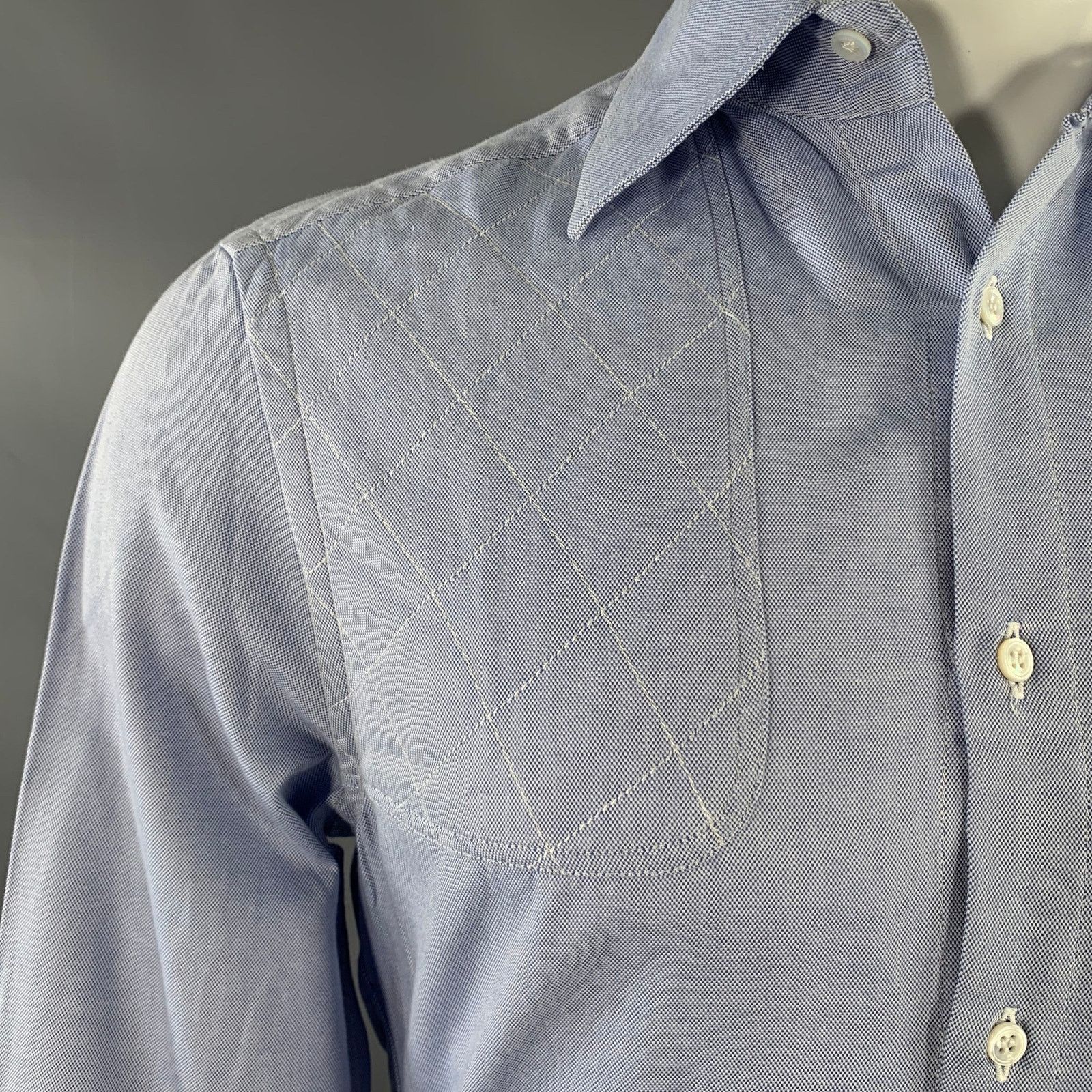 Michael Bastian Size 38 Blue Quilted Cotton Spread Collar Long Sleeve Shirt Size US M / EU 48-50 / 2 - 2 Thumbnail