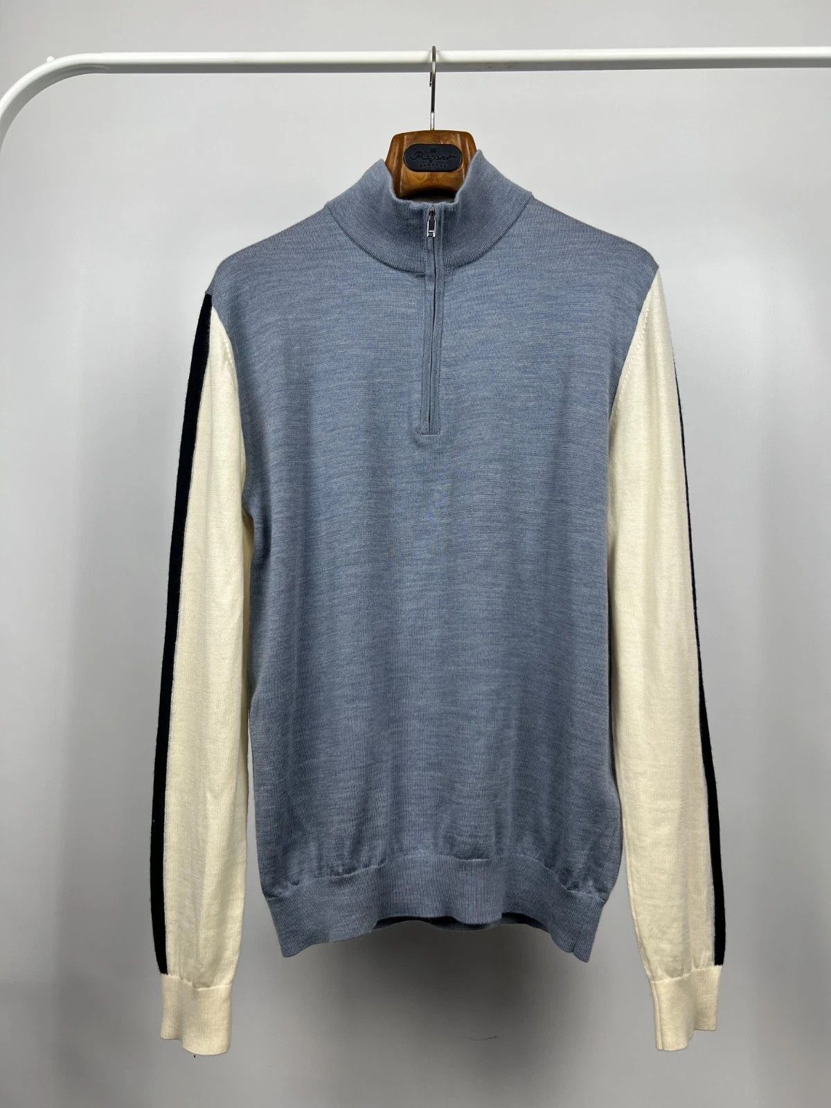 Reiss Reiss Leo 100% Wool Colourblock Polo 1/4 Zip Long Sleeve Size US L / EU 52-54 / 3 - 1 Thumbnail