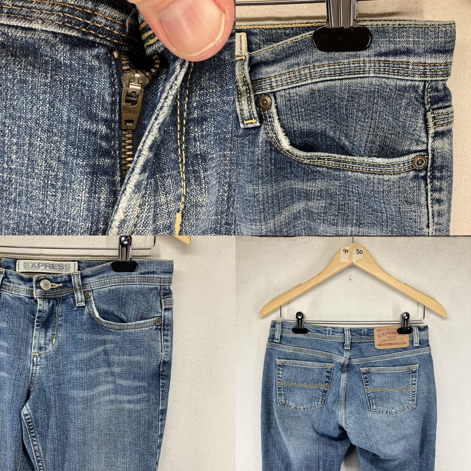 Express VINTAGE Express Jeans Flared Women 6 Regular 30x31 Blue Denim Low Slung y2k Heavy Stitch 5-Pocket Zip Growth Comfort Stretch Size 28" / US 6 / IT 42 - 9 Thumbnail