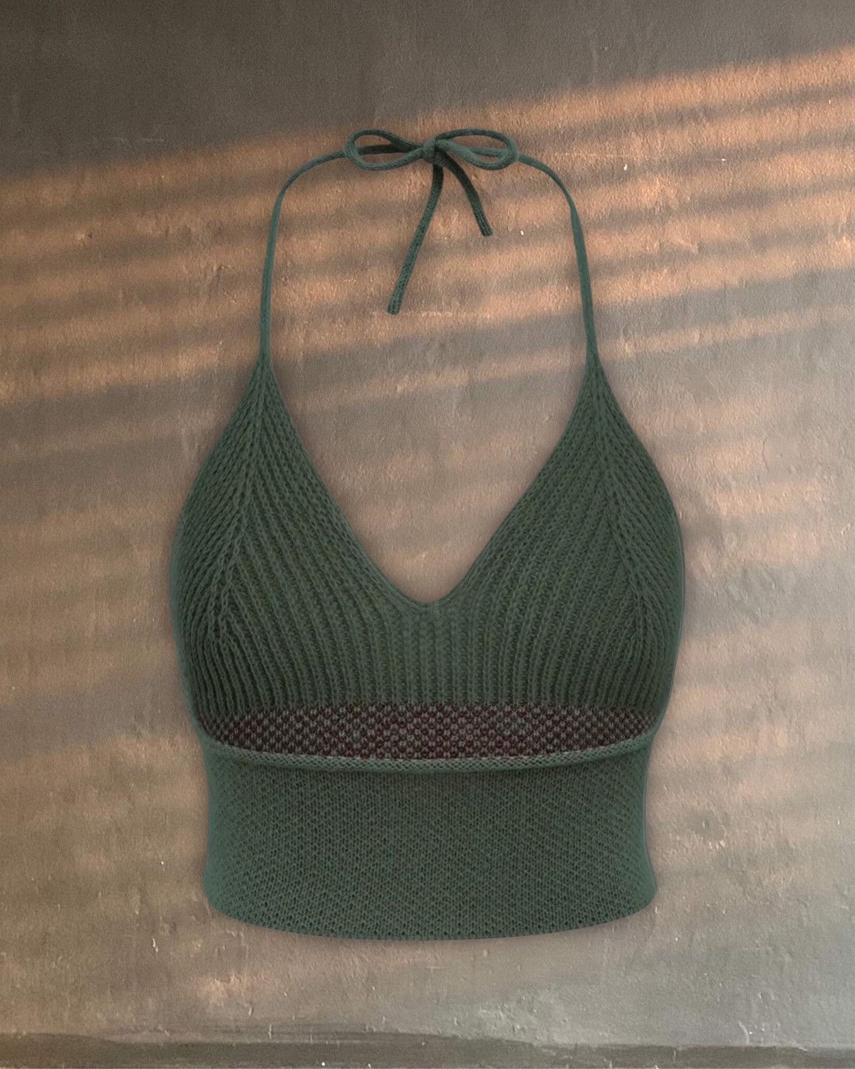Handmade knit olive mushroom halter crochet festival tank daisy EDC Size ONE SIZE - 5 Thumbnail