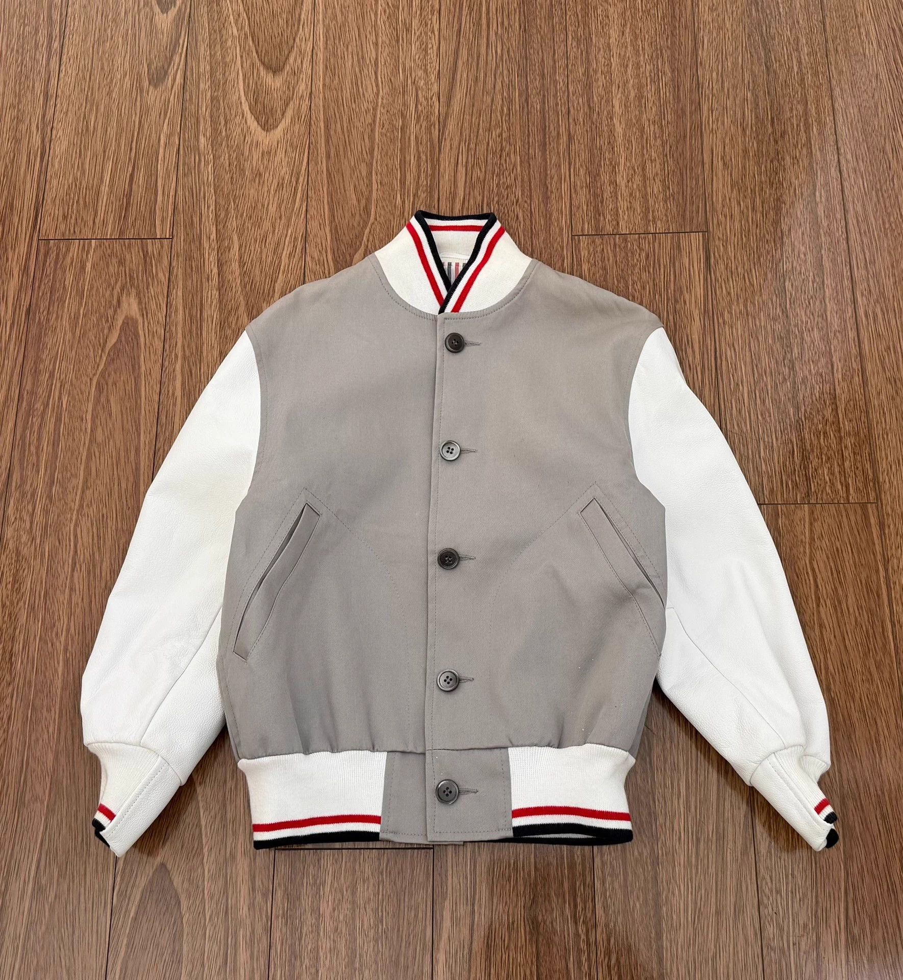 Thom Browne TB cowhide colorblock leather-sleeve bomber wmn 00 USA Size XXS / US 00 / IT 34 - 1 Thumbnail