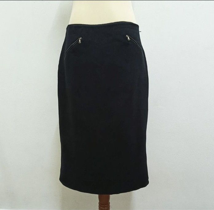 Prada Prada Straight Midi Wool Skirt with Leather Trim Black Size 32" / US 10 / IT 46 - 1 Thumbnail