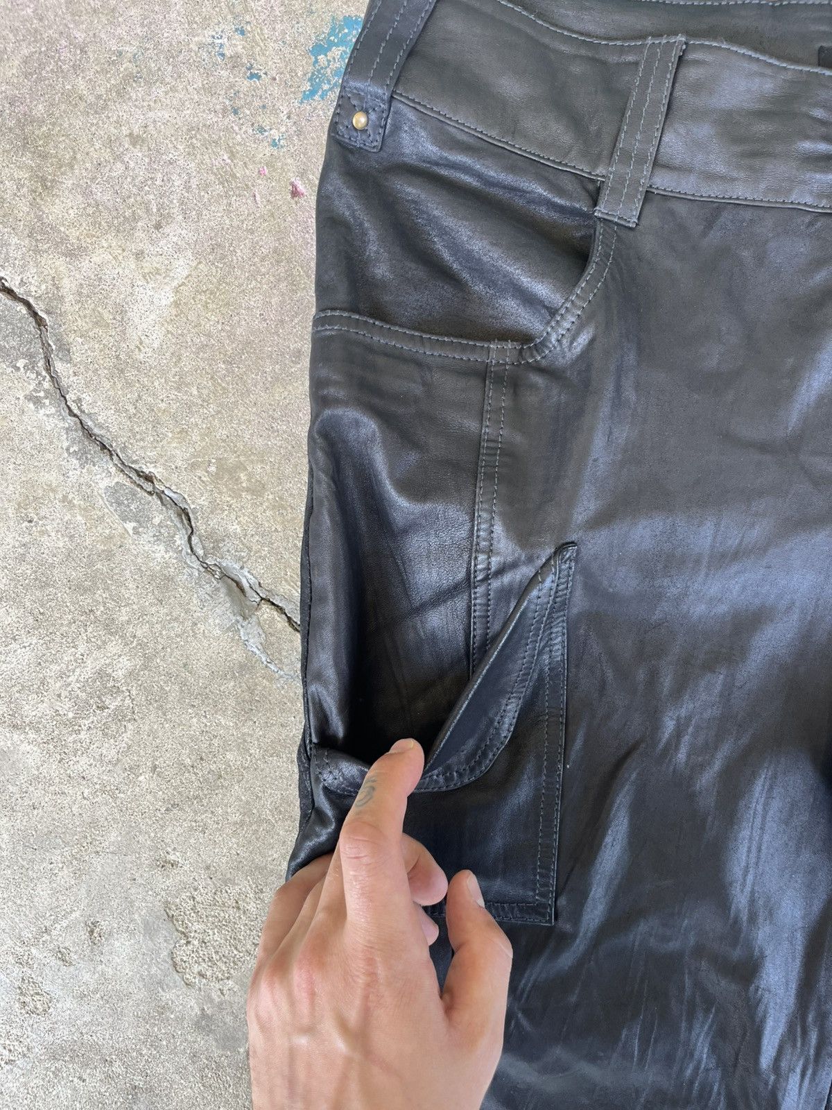 Genuine Leather Cropped 3/4 Leather Pants Techno Rave Size US 33 - 2 Thumbnail