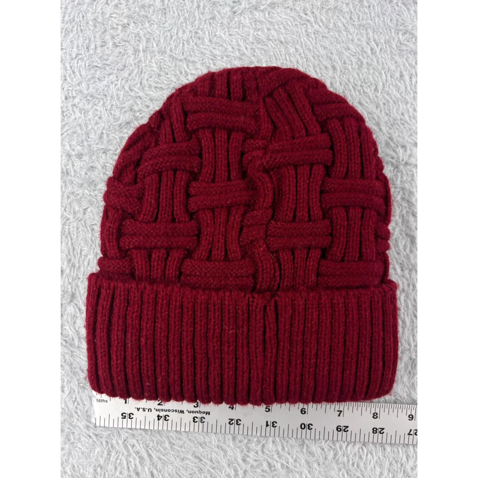 Vintage Womens Beanie OS Red Basket Weave Knit Acrylic Lined Winter Ski Sport Size ONE SIZE - 4 Thumbnail