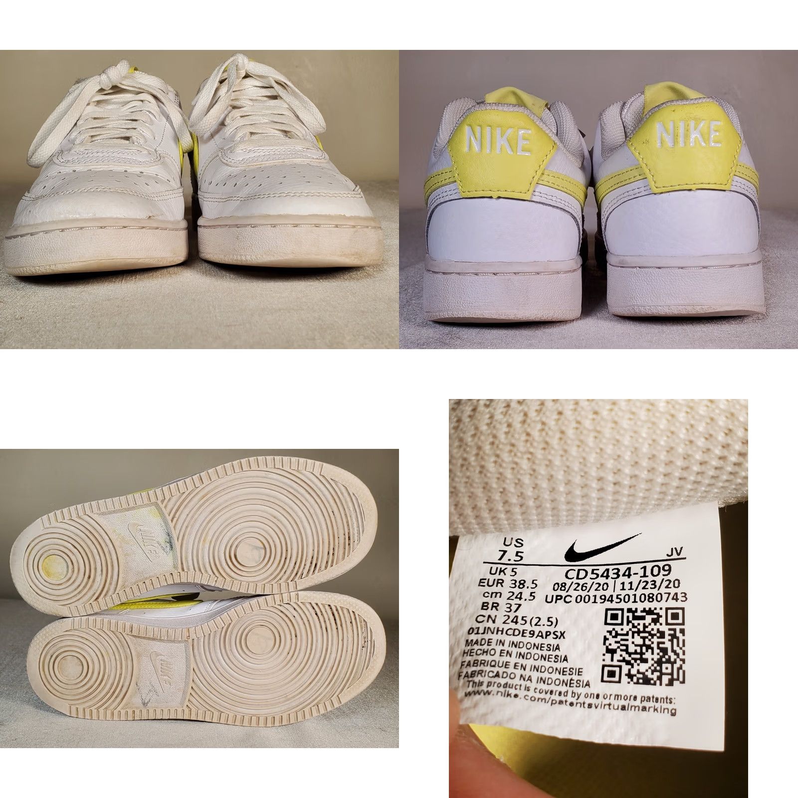 Nike Nike Court Vision White Zitron Leather Low Top Sneakers Women's US 7.5 Shoes Light Yellow White Size M / US 6-8 / IT 42-44 - 8 Thumbnail