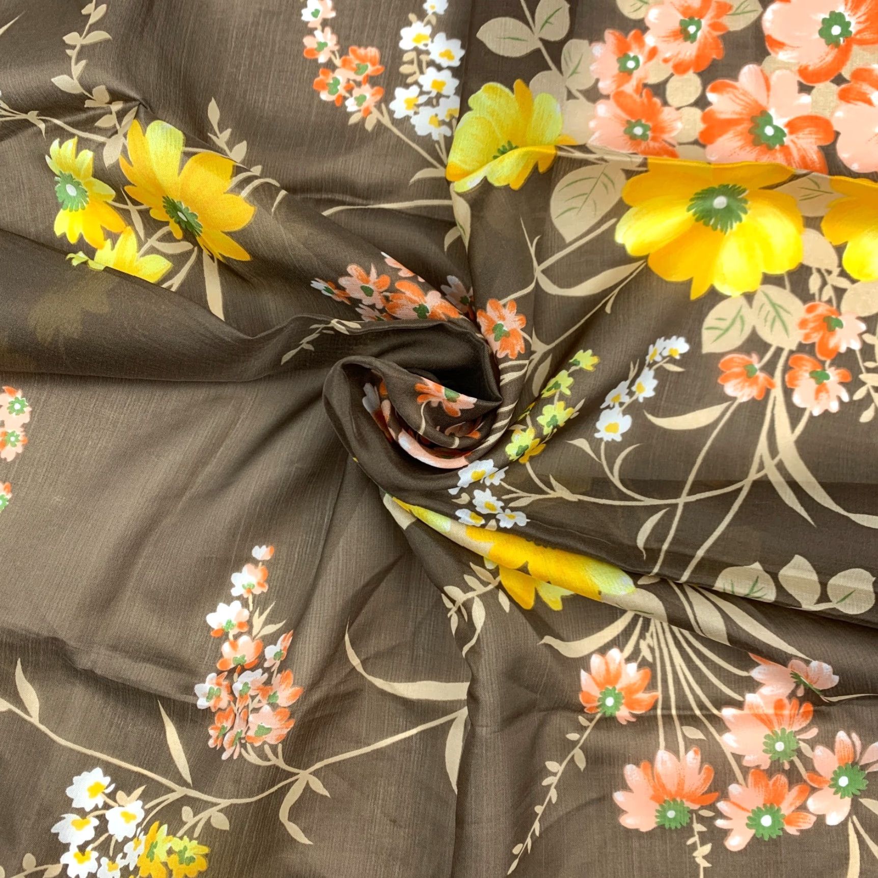 Vintage VINTAGE 1970s Floral Scarf Square 25" x 25" Brown Orange Yellow Women Tie Dye Nil Unbranded Size ONE SIZE - 4 Thumbnail